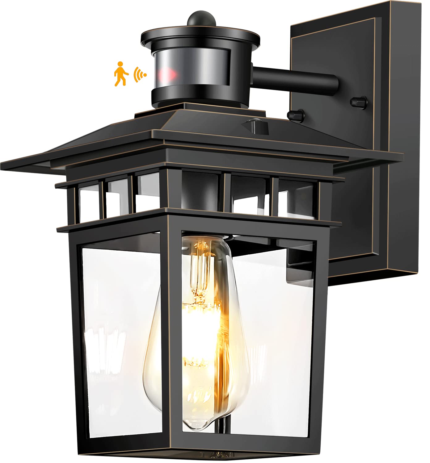 Hifeelen Motion Sensor Outdoor Wall Light, Dusk To Dawn, Waterproof Aluminum, Black Gold