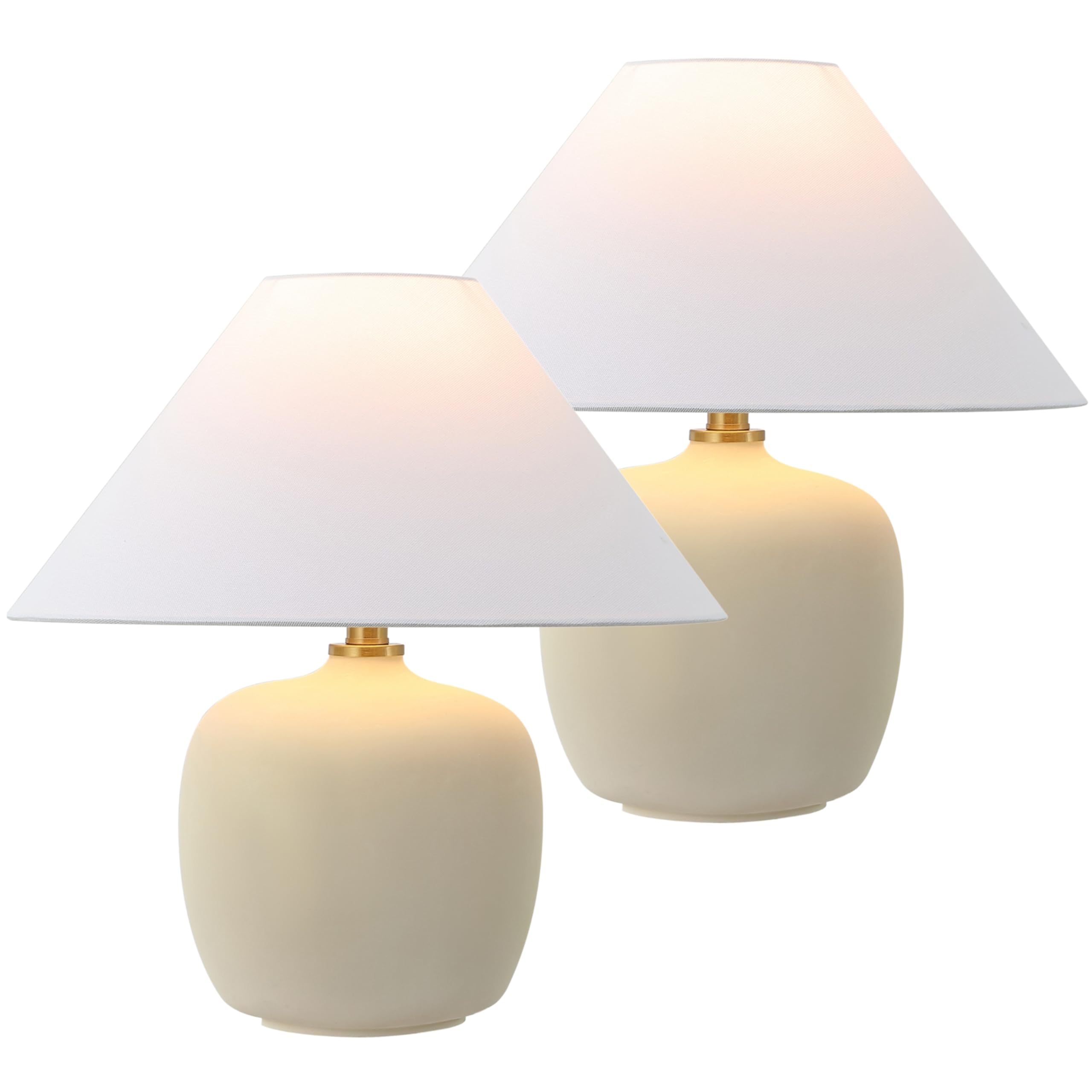 JONATHAN Y 18.25 Matte Cream Minimalist Table Lamps Set of 2 for Bedroom, White Linen Shade, Modern Scandinavian Bedside Lamps f