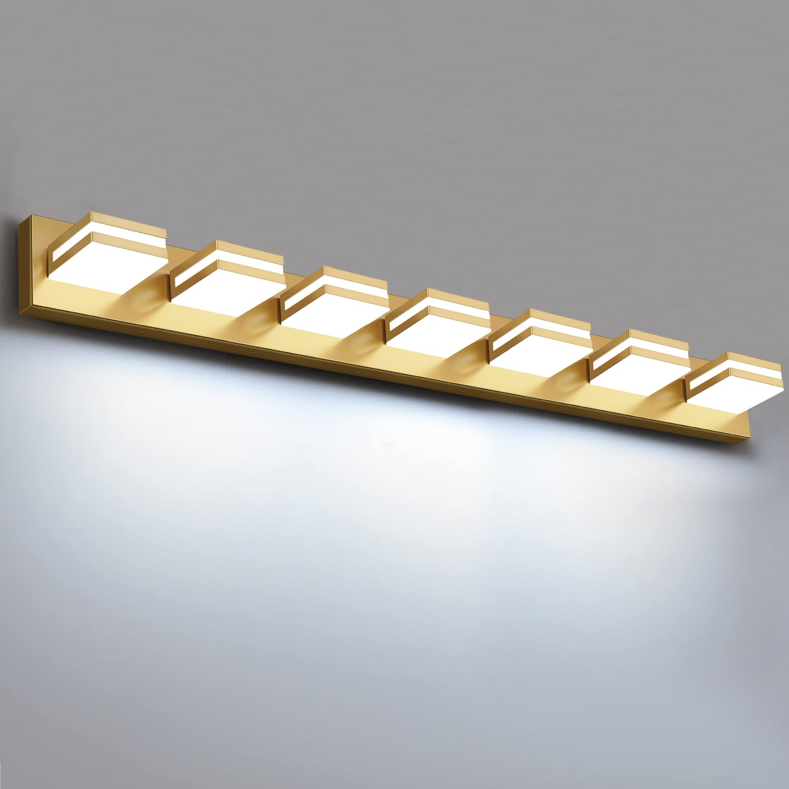 IZORRO LED Modern Bathroom Lights Fixtures(7-Light Dimmable) Gold Acrylic Wall Lighting Vanity Lights for Bathroom Over Mirror - 6000k 40In (No Assembly Required)
