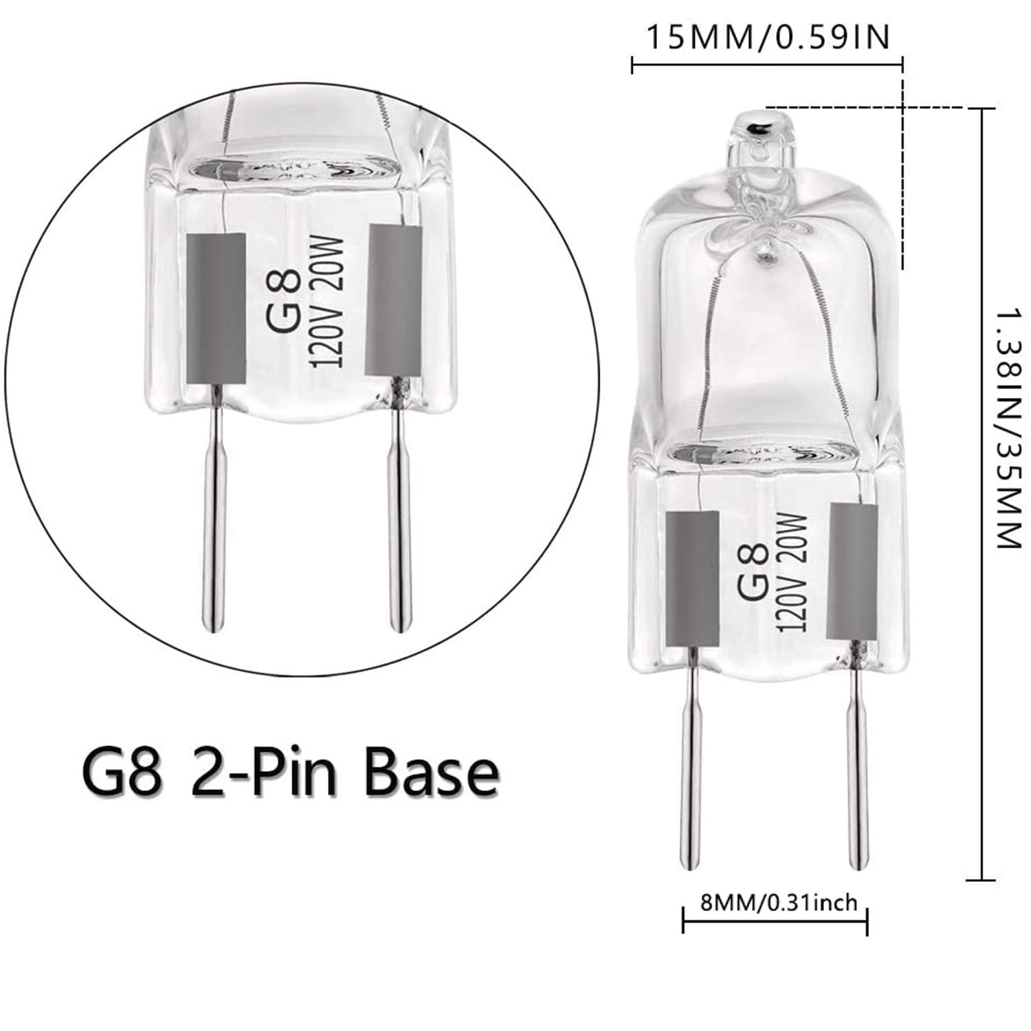 Eksave G8 Halogen Light Bulbs 20W 120V G8 Base 2Pin T4 Jcd Type 2700K For Microwave Oven Replacements,For Candle Warmer Light Bu