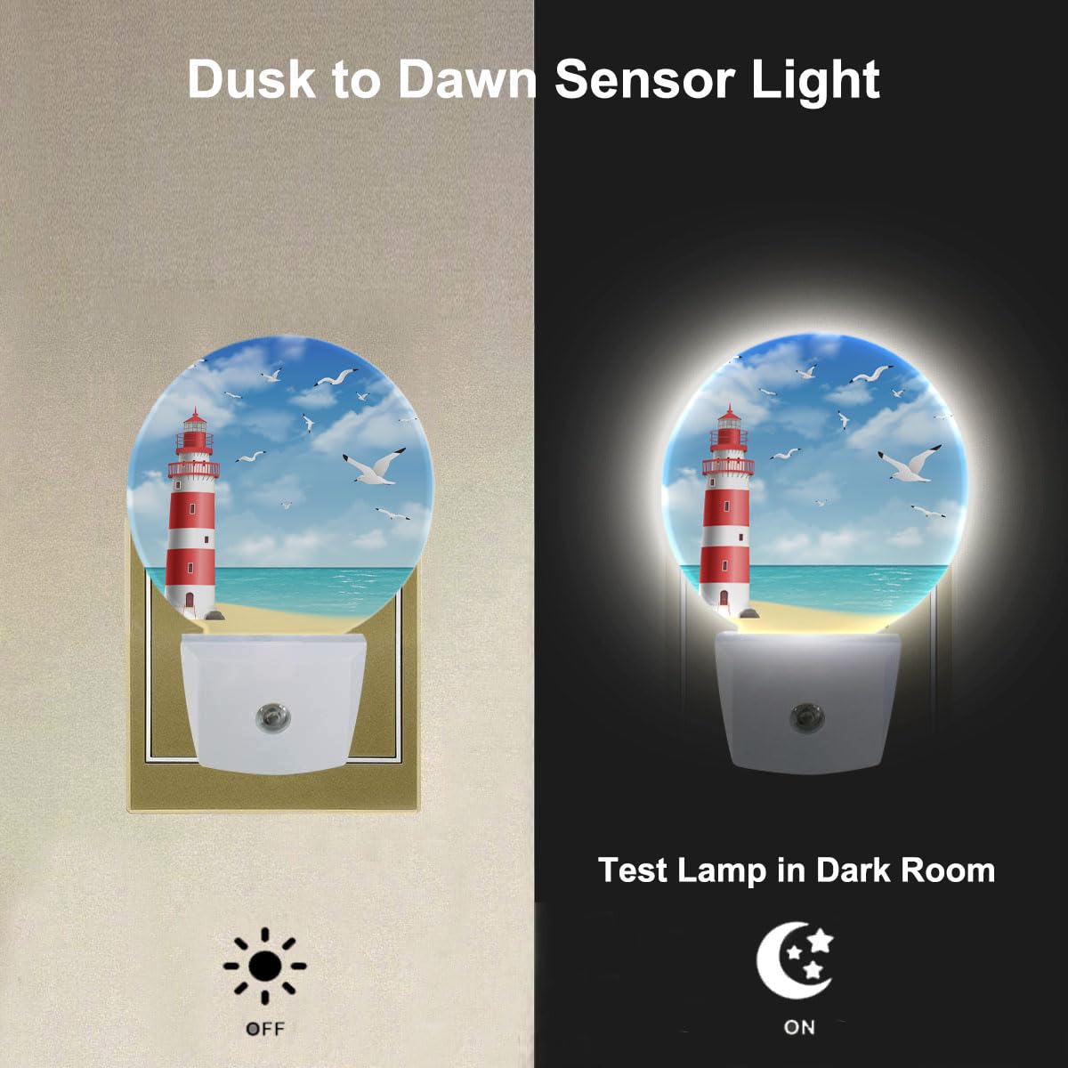 Uanvaha Lighthouse Seabirds Night Lights Plug Into Wall Ocean Beach Seagull Blue Sunny Sky Clouds Led Dusk To Dawn Night Lamp Au