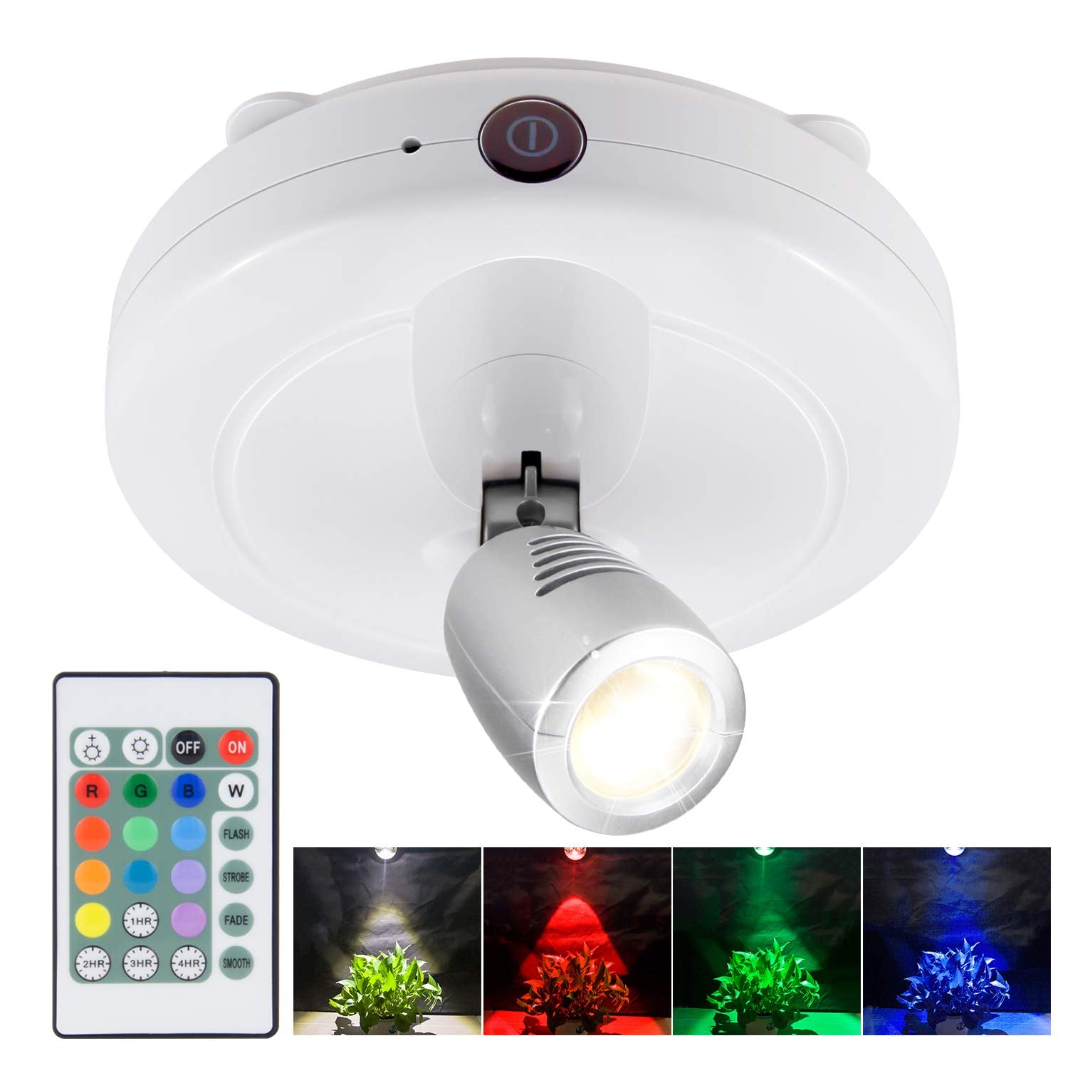 BIGMONAT Cordless Spotlight RGB Picture Light with Remote, Dimmable LED, Battery Powered, White+Silver, Model 624IR12C