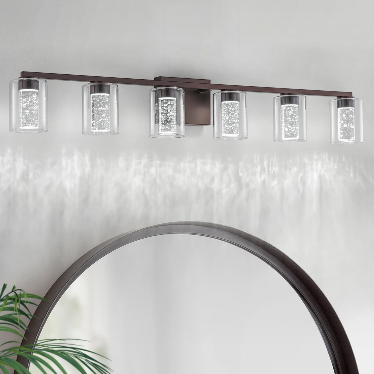 Sinerise 6-Light Bronze Vanity Light With 3 Color Modes (3000K/4000K/6000K), Eye Protection Led Bathroom Light Fixture, Dimmable