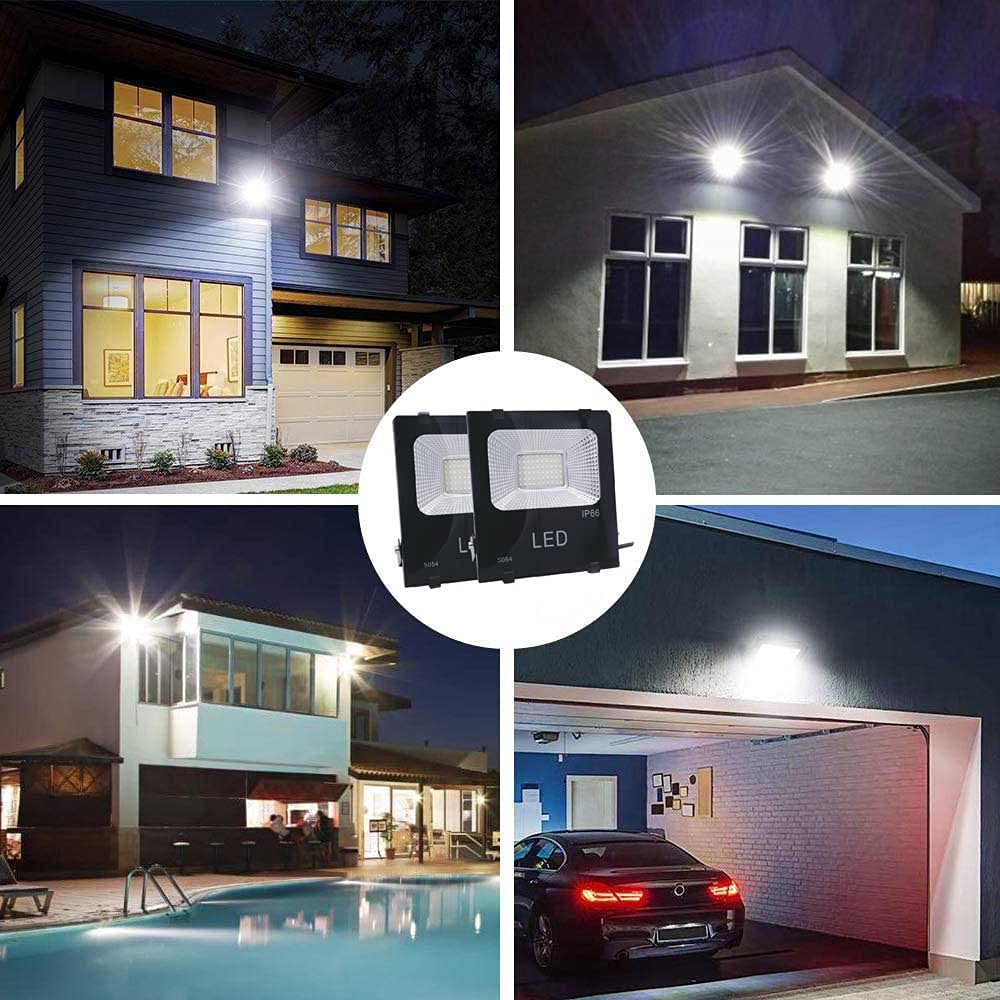 HANNAHONG 10W LED Flood Light 2 Pack, IP66 Waterproof, Cool White, Metal, Black