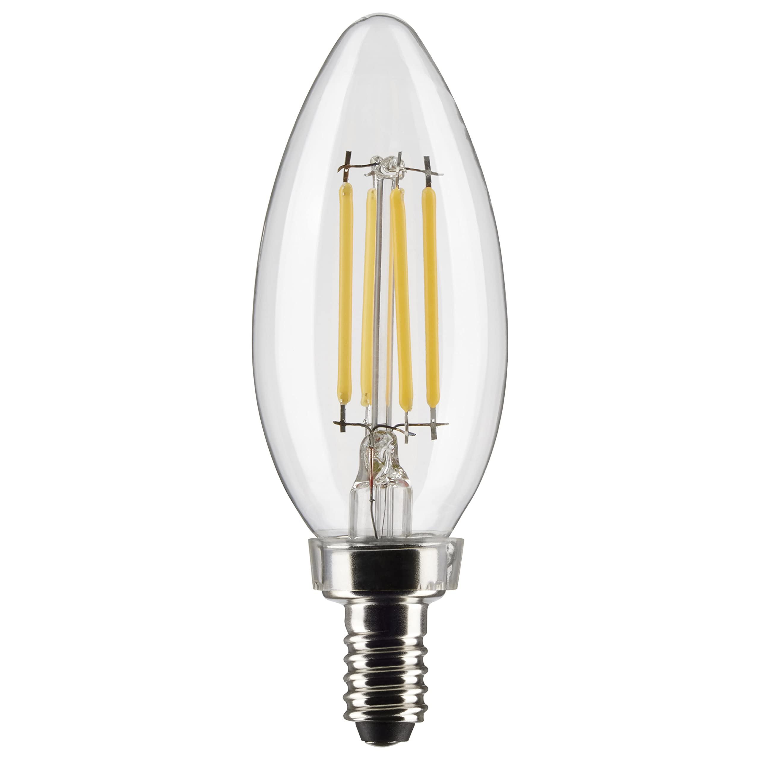 Satco Lighting S21265-4 Watt B11 LED Dimmable Light Bulbs - Clear - Candelabra Base - 90 CRI - 3000K Soft White - 350 Lumens - 1