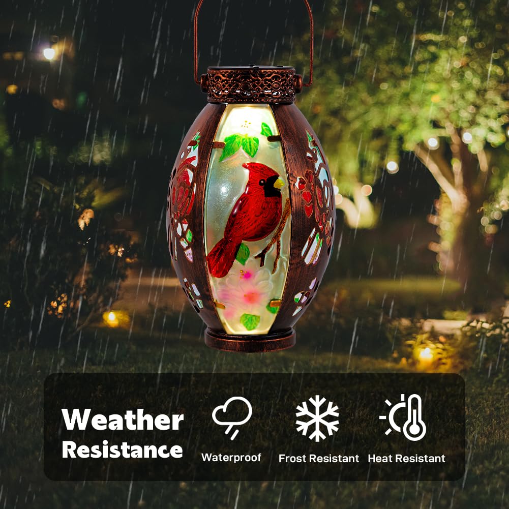 Starsoul 2 PC Cardinal Outdoor Solar Lantern Cardinal Solar Light Waterproof Tabletop Lamp with Hollowed-Out Design for Yard Pat