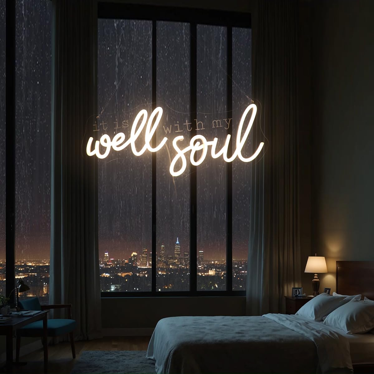 It Is Well With My Soul Decorative Neon Sign  Positive Relax Quotes Led Sign  Christian Gifts Desk Sign Decor For Home Office Wall (Warm White)
