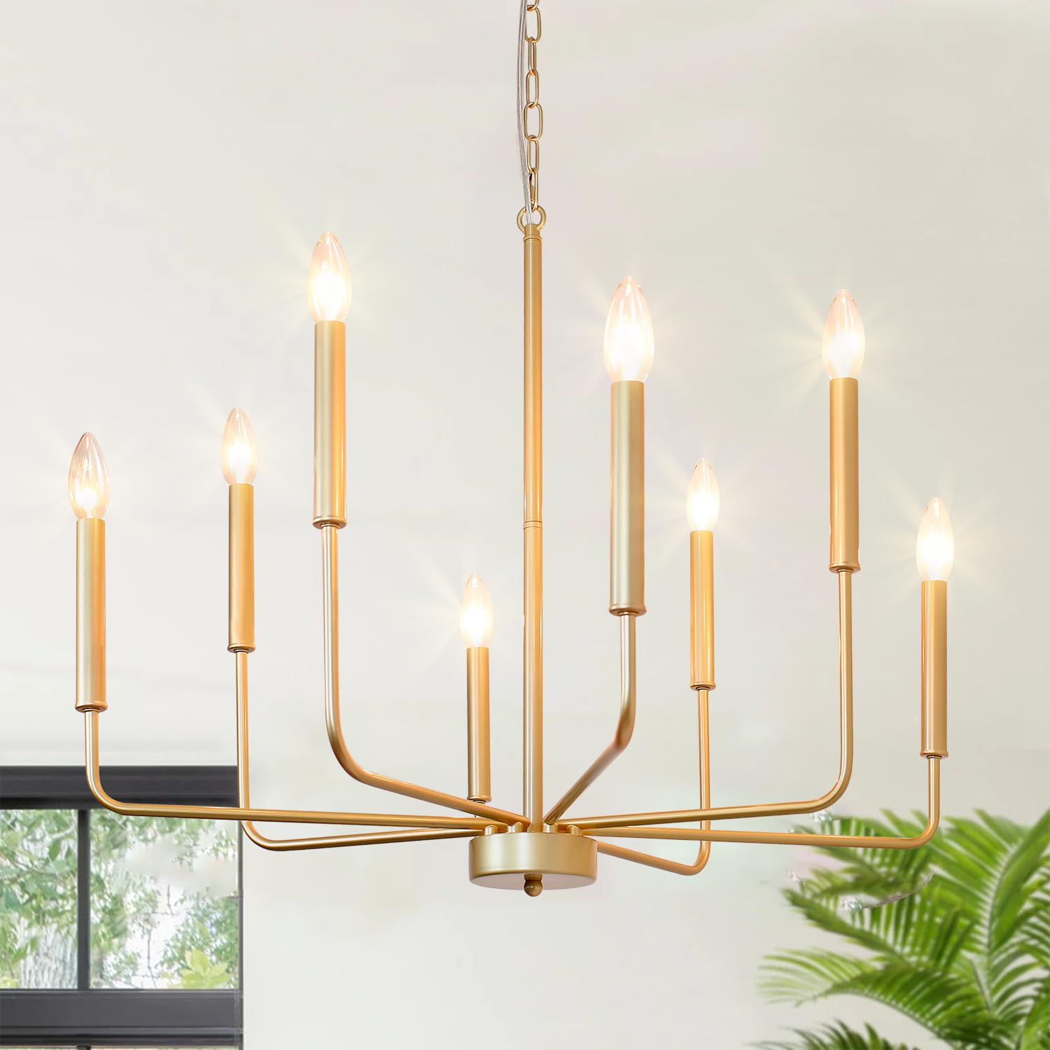Rviezza Gold Chandeliers, 8-Light Modern Dining Room Light Fixtures, Rustic Candle Hanging Pendant Light for Living Room Entrywa