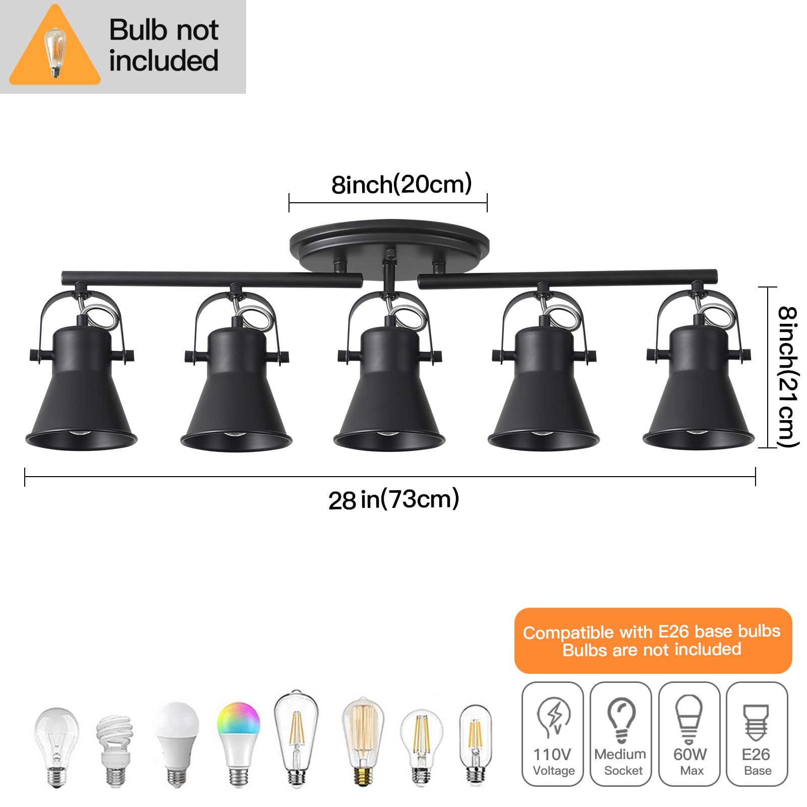 Keesfu 5-Light Track Lighting Kit,Black Semi Flush Mount Ceiling Light With 5 Rotatable Light Heads,Modern Accent Lighting For Livingroom,Bedroom,Hallway,Art Wall,Bathroom,Kitchen.(5-Light)