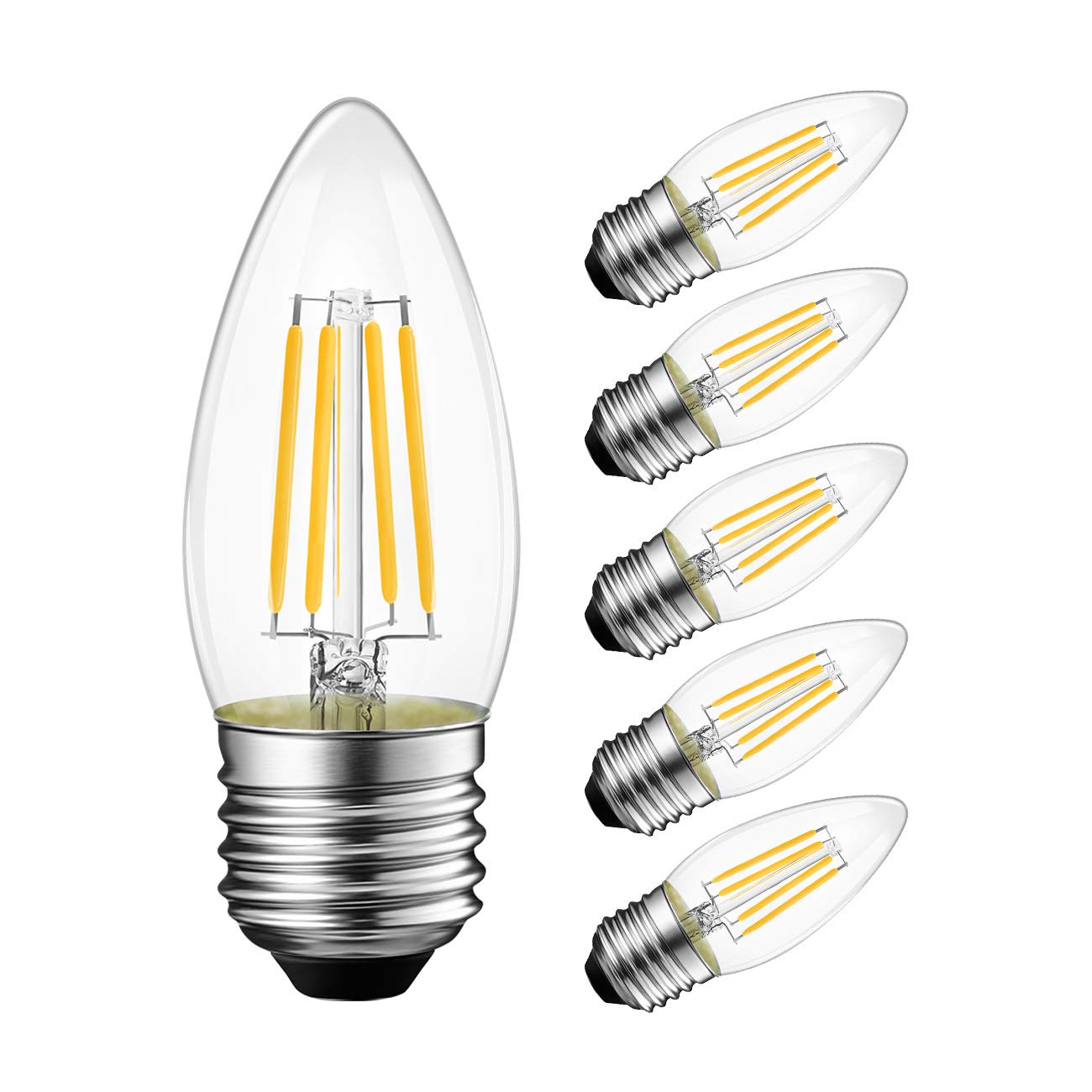 Lvwit Dimmable Led Candelabra Bulbs B11 Filament Bulb E26 Base 5.5W(75W Equivalent) 2700K Warm White Chandelier Decorative Candl
