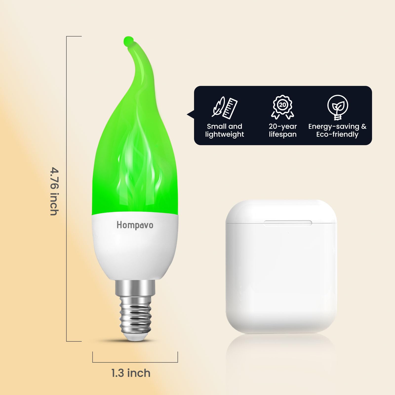 Hompavo ?Upgraded Led Flame Light Bulbs, 3 Modes Flickering Light Bulbs, E12 Chandelier Base Candle Fire Light Bulb For Halloween Christmas Party Porch Indoor & Outdoor Home Decoration, Green 6 Pack