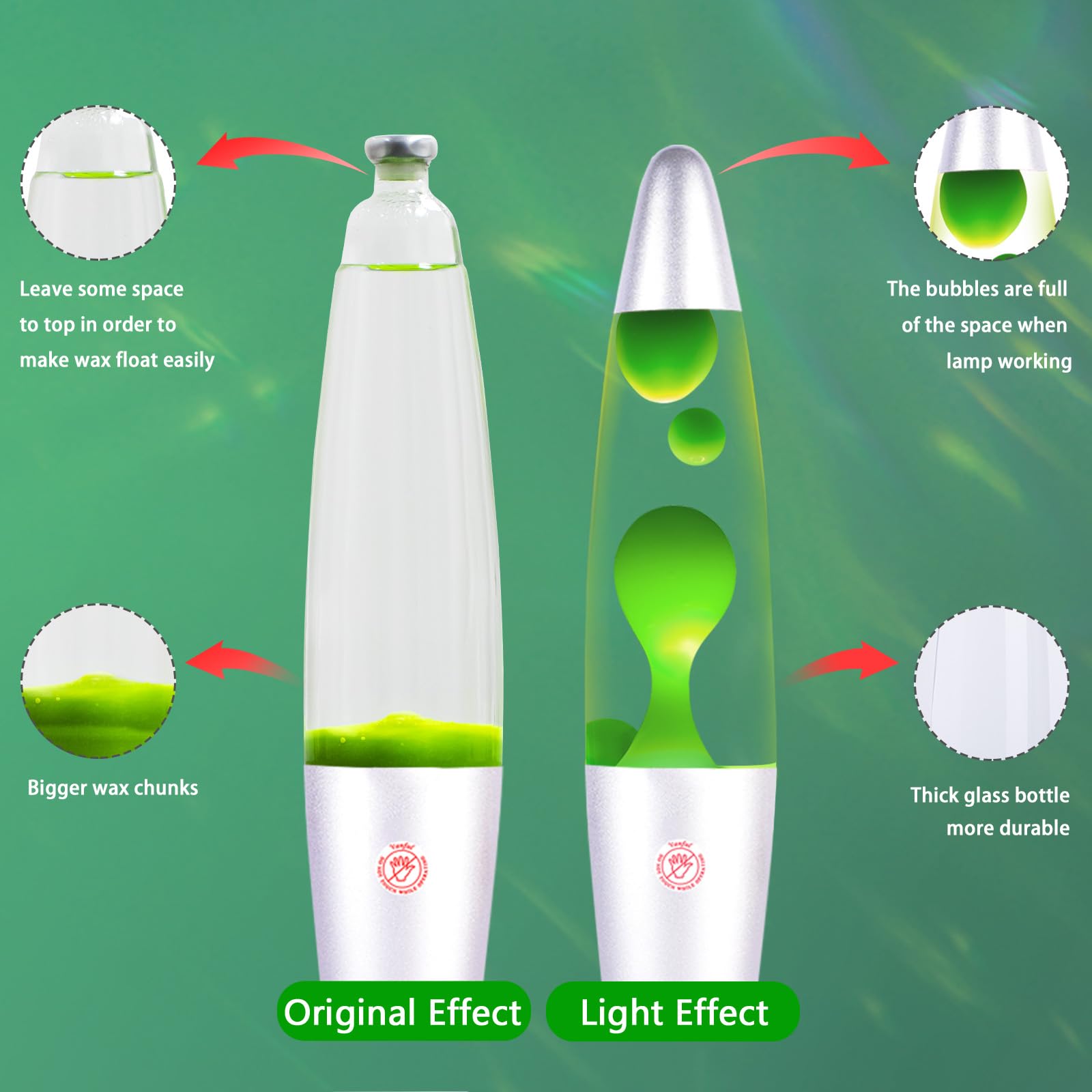 Vanful Green Magma Lamp - 13" Liquid Motion Night Light for Home - Aluminum Base, Mood Decor for Kids & Adults