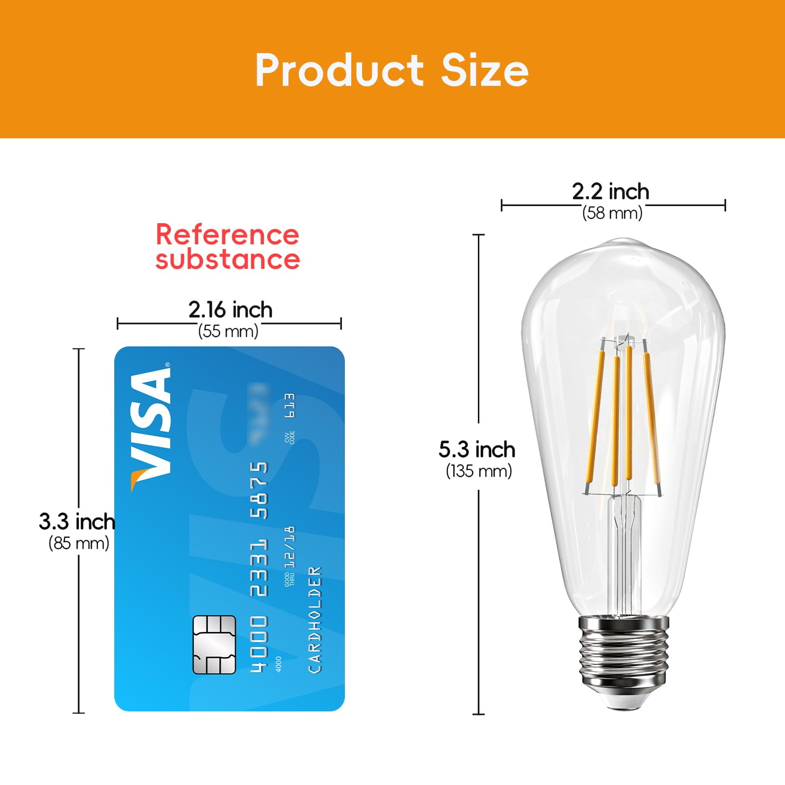 Jensense E26 LED Bulb 6W Vintage Light Bulbs CRI90+ Dimmable 3 Pack 2700K Warm White