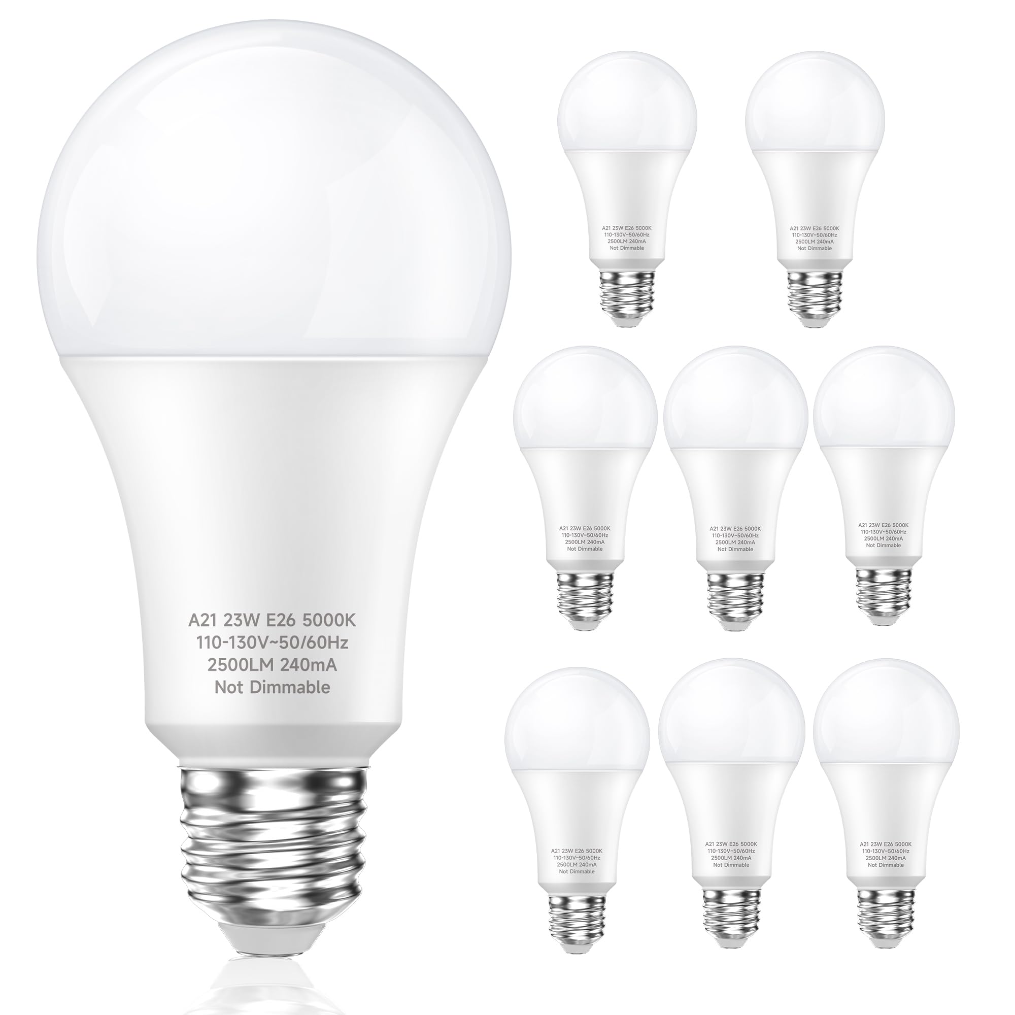 Ledera A21 Led Light Bulbs, 150 Watt Equivalent Led Bulbs, Daylight White 5000K, 2500 Lumens, E26 Base, 23W Light Bulbs For Bedr
