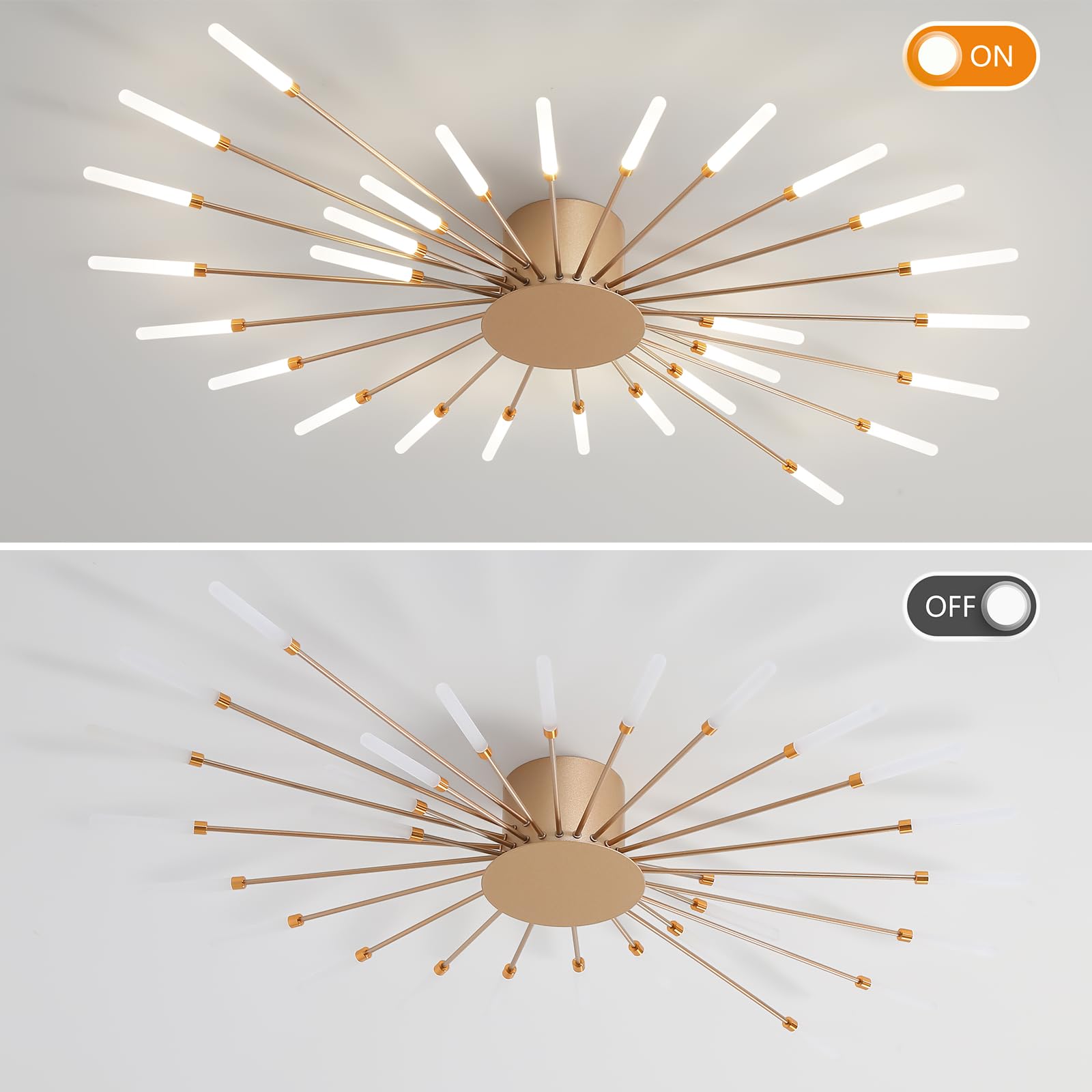 Ziidoo Modern Ceiling Light  28 Lights Metal Firework Designed Chic Led Lighting Fixture For Farmhouse Kitchen Dining Room Bedroom Hallway Living Room (Gold And Dark Gold)