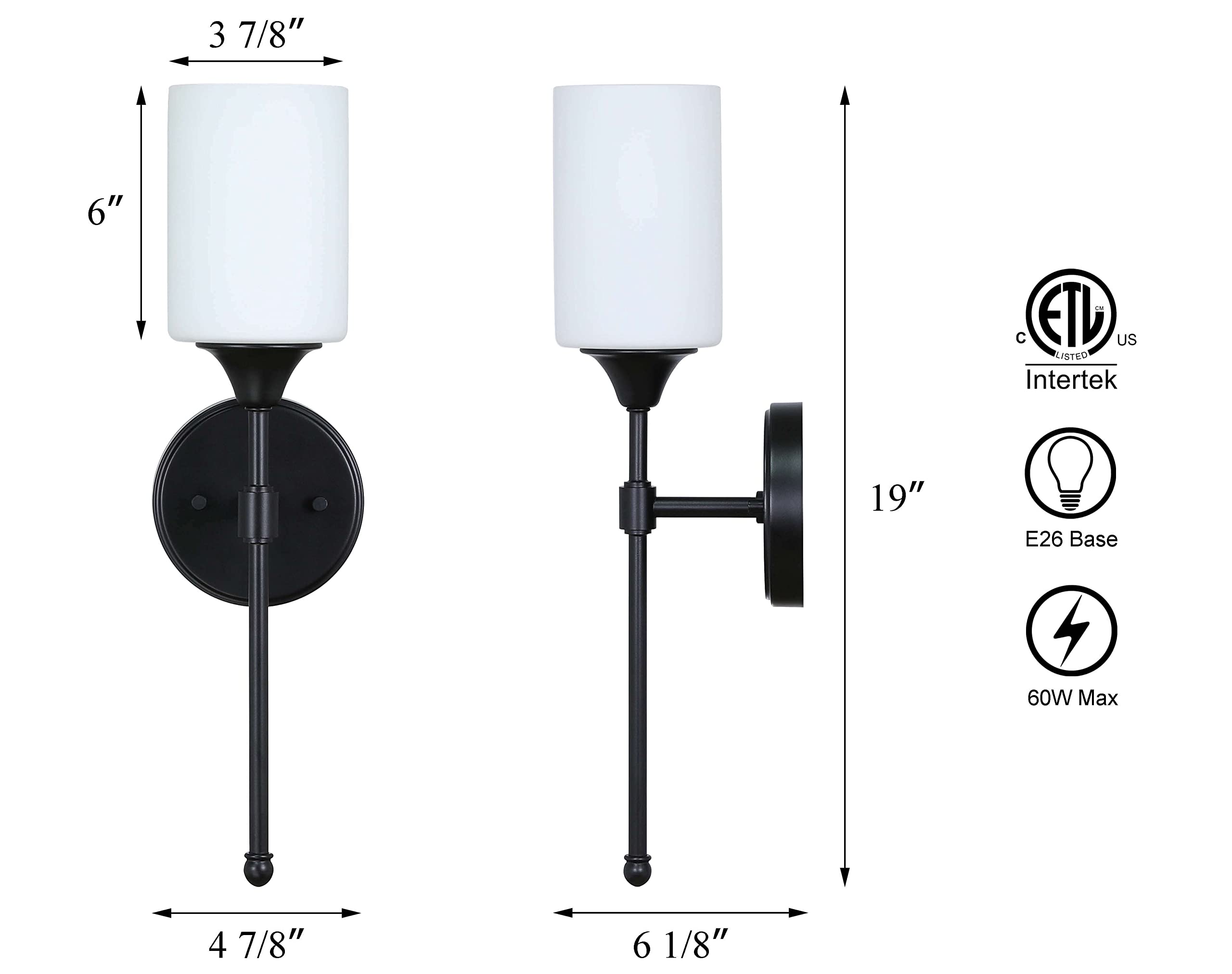 XiNBEi Lighting Wall Sconce, Bathroom Vanity Light with Glass, Wall Fixture Matte Black Finish for Bathroom XB-W1216-MBK