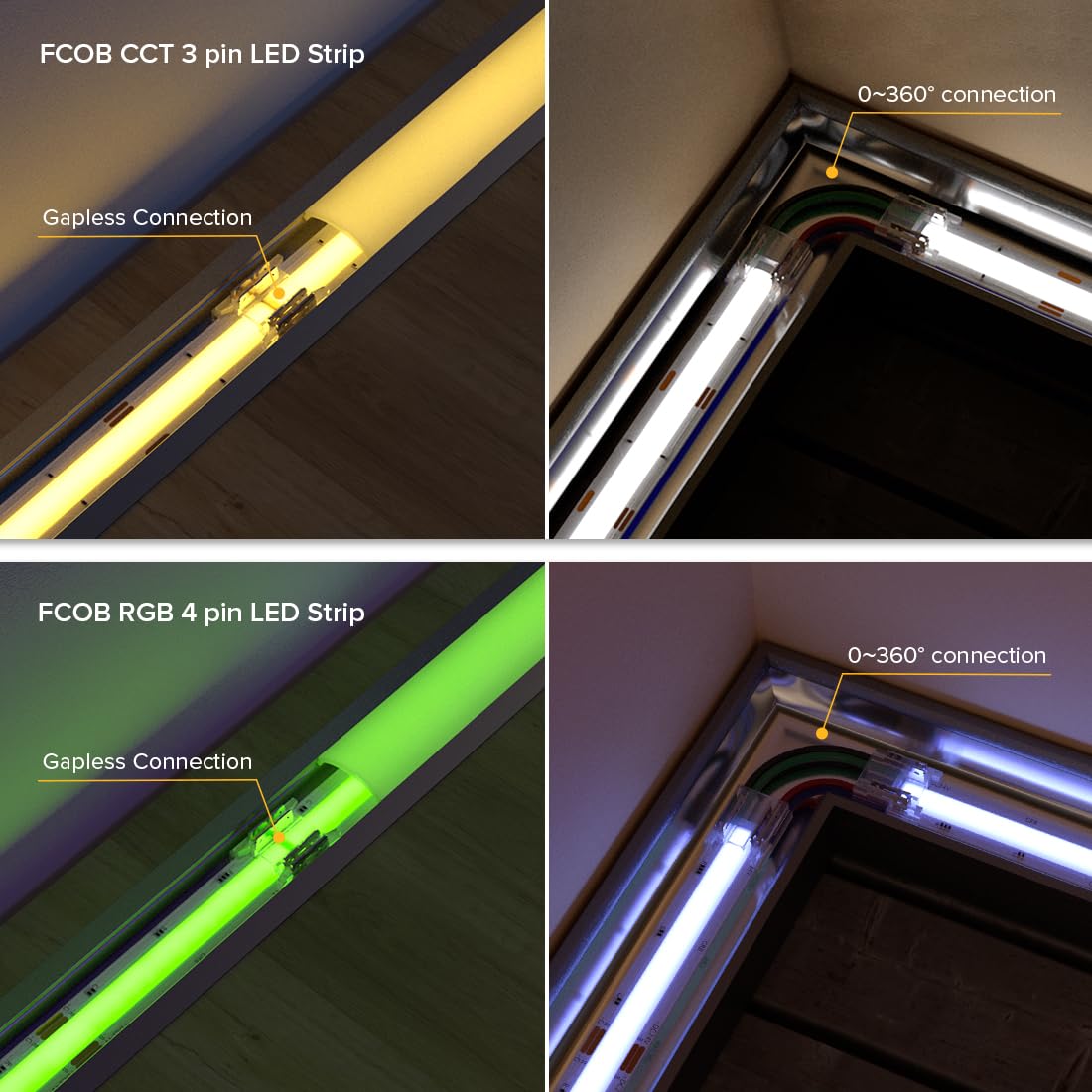 BTF-LIGHTING 30pcs FCOB 4Pin 10mm Transparent Connector Kit with 10pcs 5.9in 22AWG Wires for CCT/RGB LED