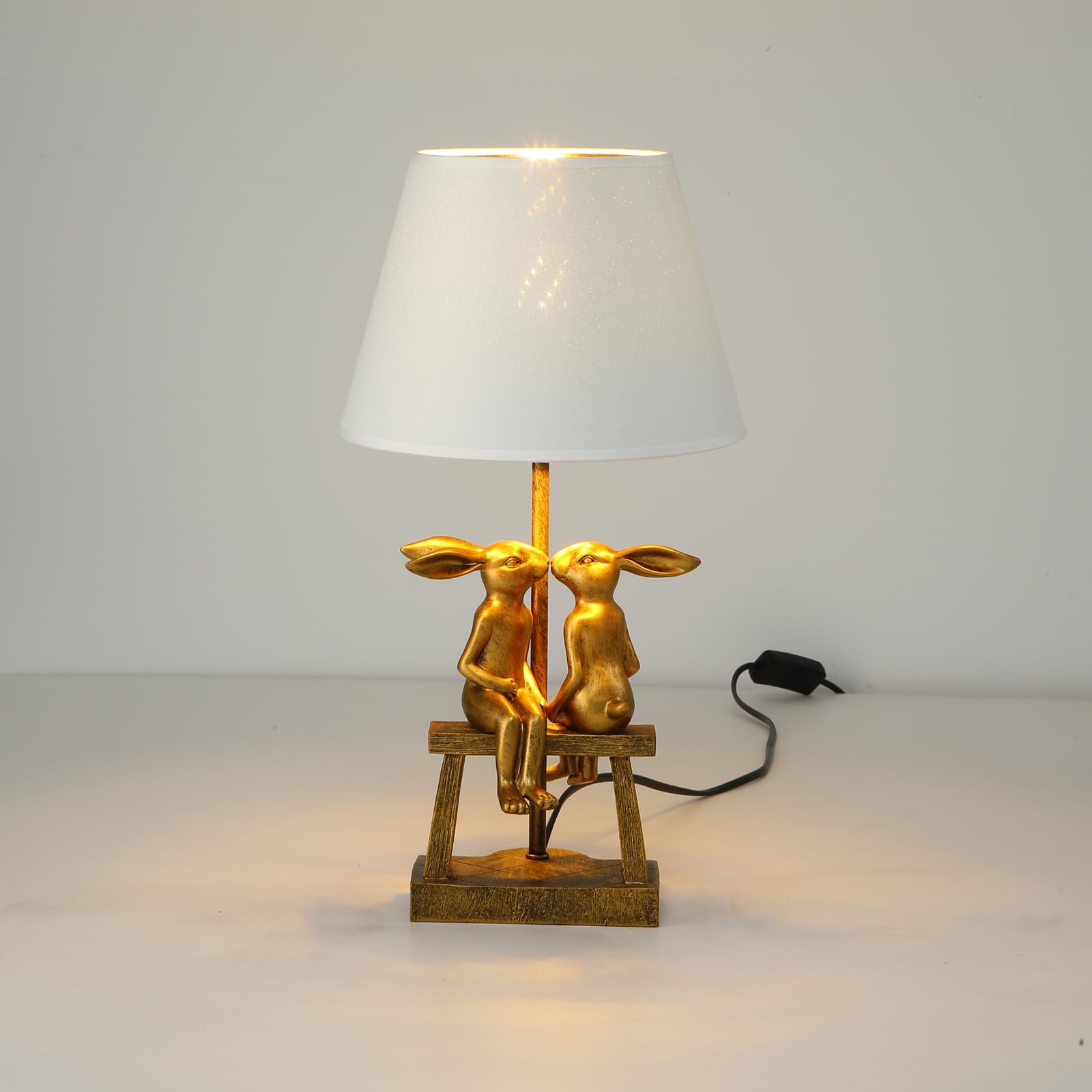 LAZHUG Kissing Bunny Lamp,H16ins Resin Gold Rabbit Table Lamp,Bedroom Bunny Night Light, Energy Efficient Nightstand Lamp,as Pre