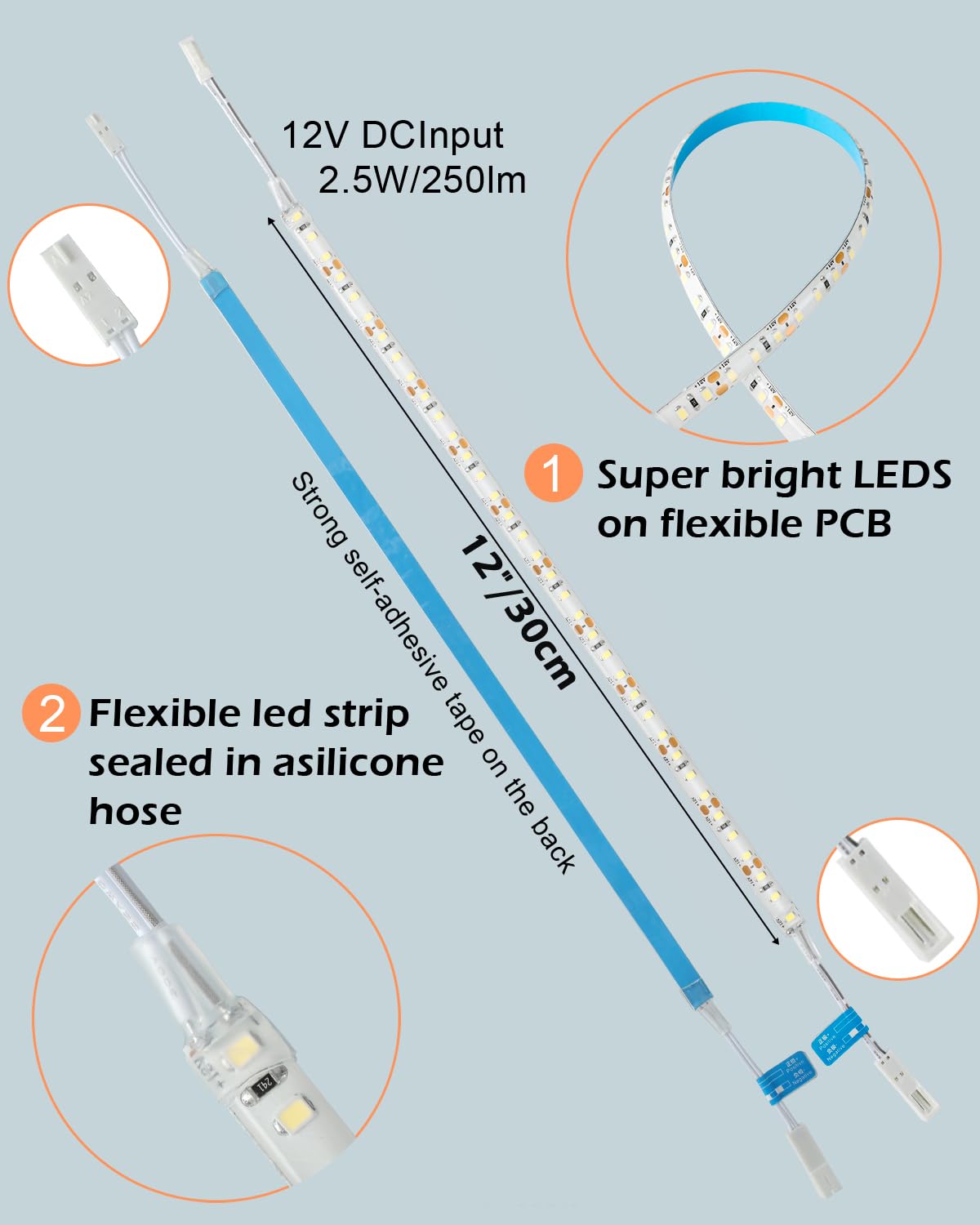 Cefrank Under Cabinet Lighting Kit, 8 Linkable 12-Inch LED Strips, 20W 2000lm, Daylight White, Model XXDT120, Warm White