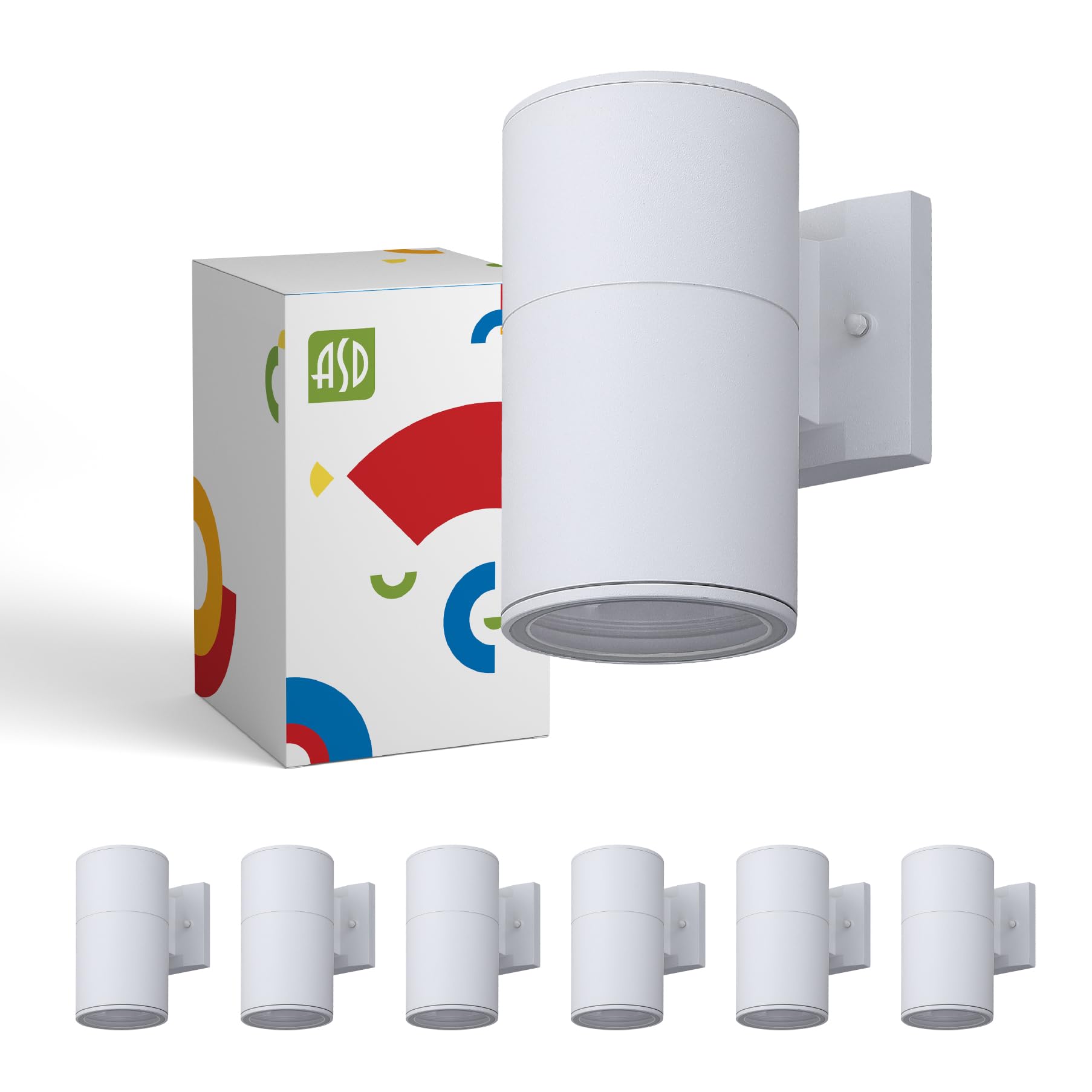 ASD 1 Light Outdoor Wall Light Fixture | 60W E26 Bulb Socket 120V ETL Cylinder Up Down Lights | LED/CFL/Incandescent Bulb Exterior Wall Sconce | Front Door  Porch Patio Lighting | White  6 Pack