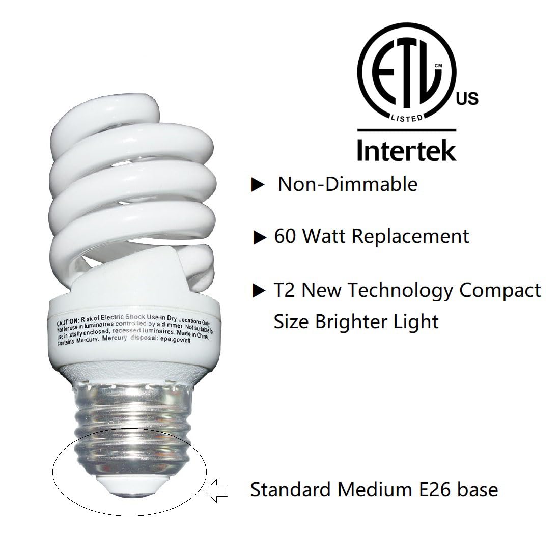 HGE E26 Spiral CFL Light Bulbs 13W (60W Equivalent) Soft White 2700K 1040Lm ETL Listed, Medium Base, 10-Pack