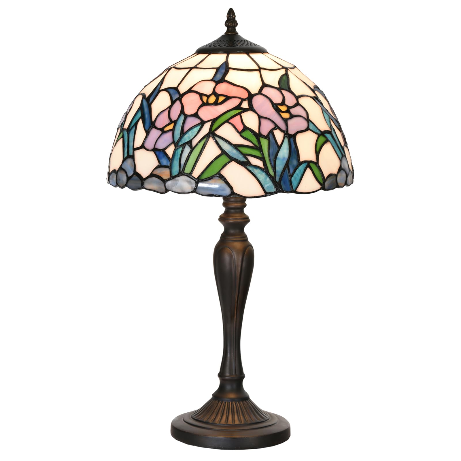 HomeBeauty TL0005 Tiffany Table Lamp Bedside Stained Glass Lamp Spring Floral Design Reading Desk Light 12X21.5 Inches for Bedro