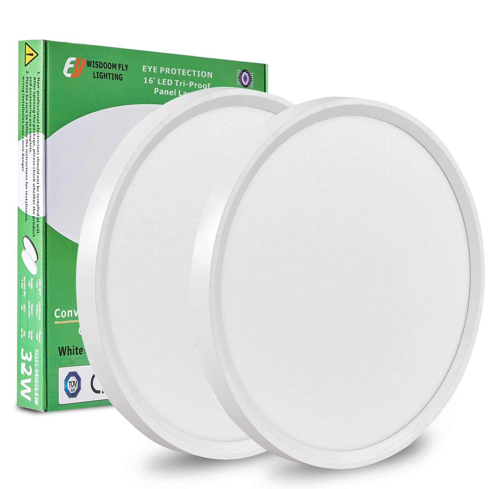 2Pk 15.8 Inch Led Flush Mount Ceiling Light, 32W, 3480Lm, 3000K/4000K/6000K Cct Selectable, Round Flat Panel Light Low Profile Ceiling Light Fitures For Hallway, Kitchen, Bedroom, Laundry Room