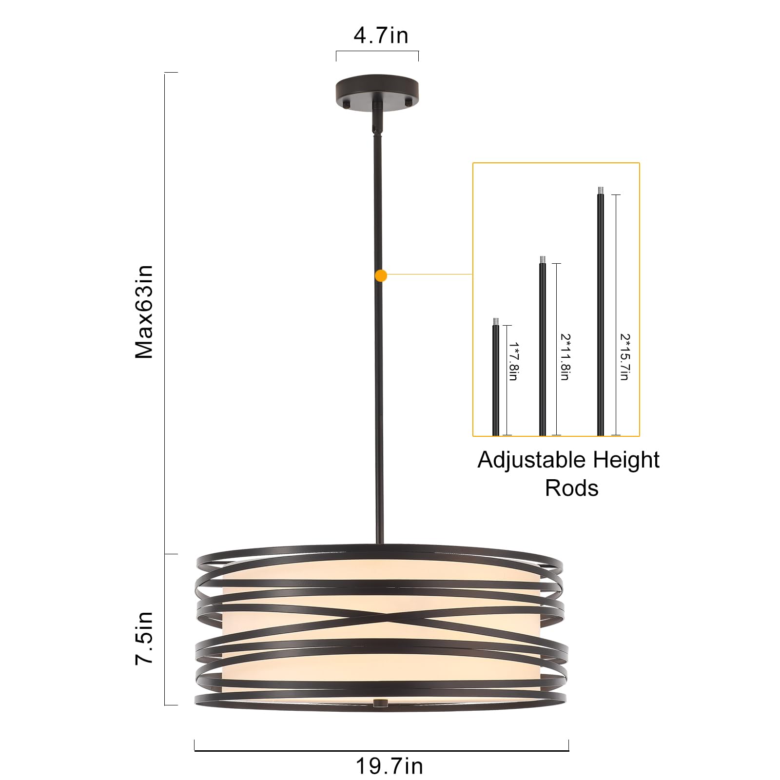 Yomecoo 19.7 Drum Chandelier Light Fixture Vintage Modern 5-Lights Black Chandelier With Linen Lampshade Farmhouse Rustic Drum C