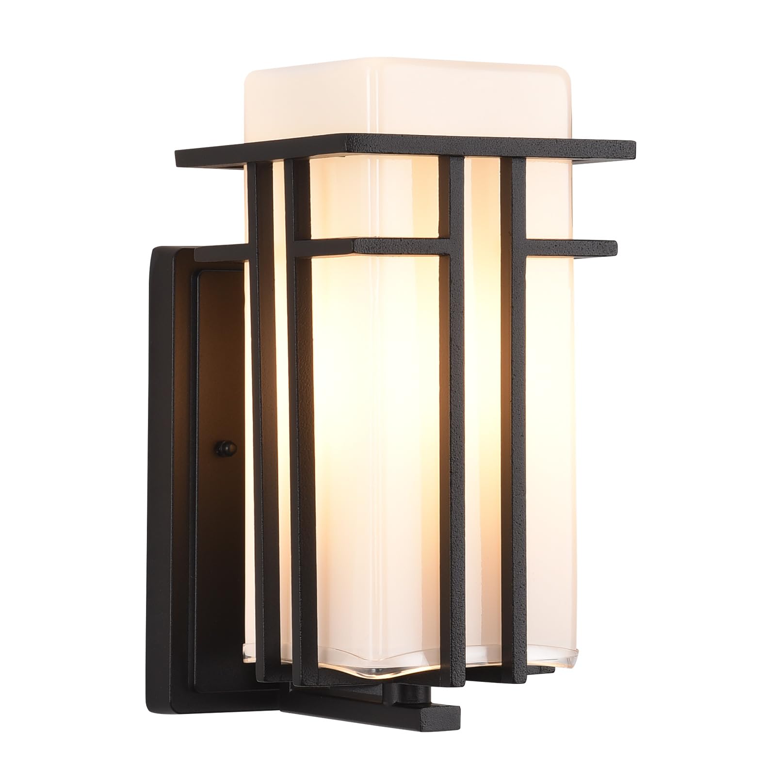 Outdoor Wall Sconce, Waterproof Exterior Lights Wall Mount, Anit-Rust Outdoor Wall Lantern with Rectangle White Glass, Modren Bl
