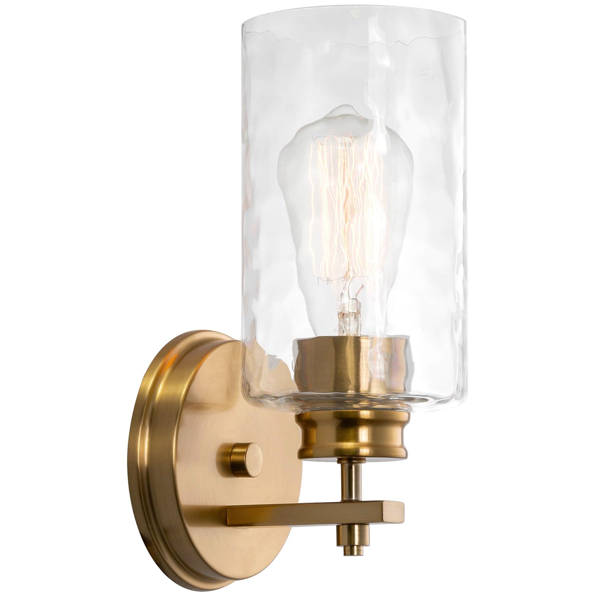 Kira Home Phoebe 10'' Modern Wall Sconce/Vanity Light + Clear Hammered Glass Shade, Cool Brass Finish