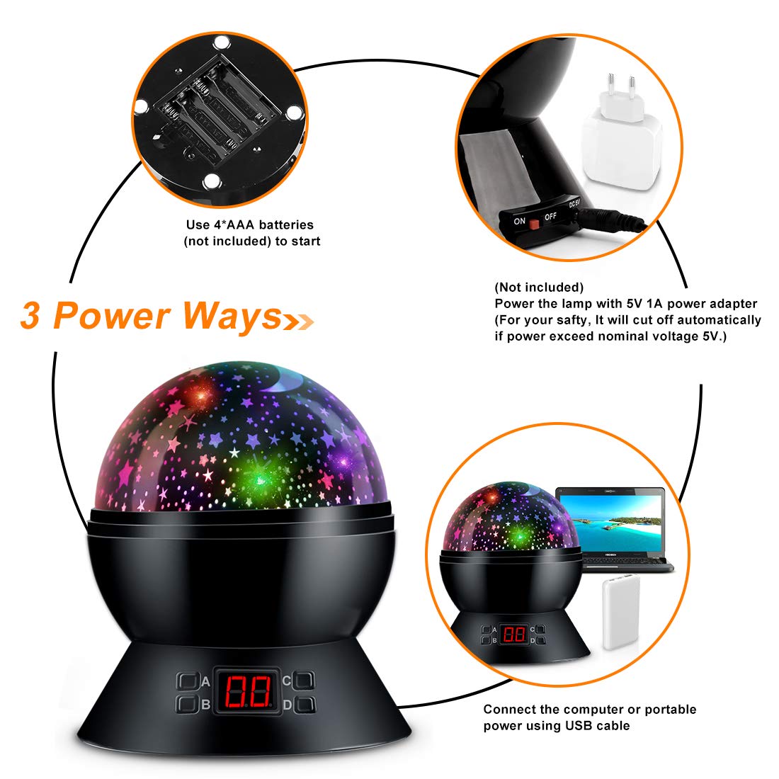 Mokoqi Star Projector Night Lights For Kids With Timer, Toys For 2-5-14 Year Old Boys Room Lights For Kids Glow In The Dark Stars Moon For Child Sleep Peacefully, Birthday Gifts For Boys-Black