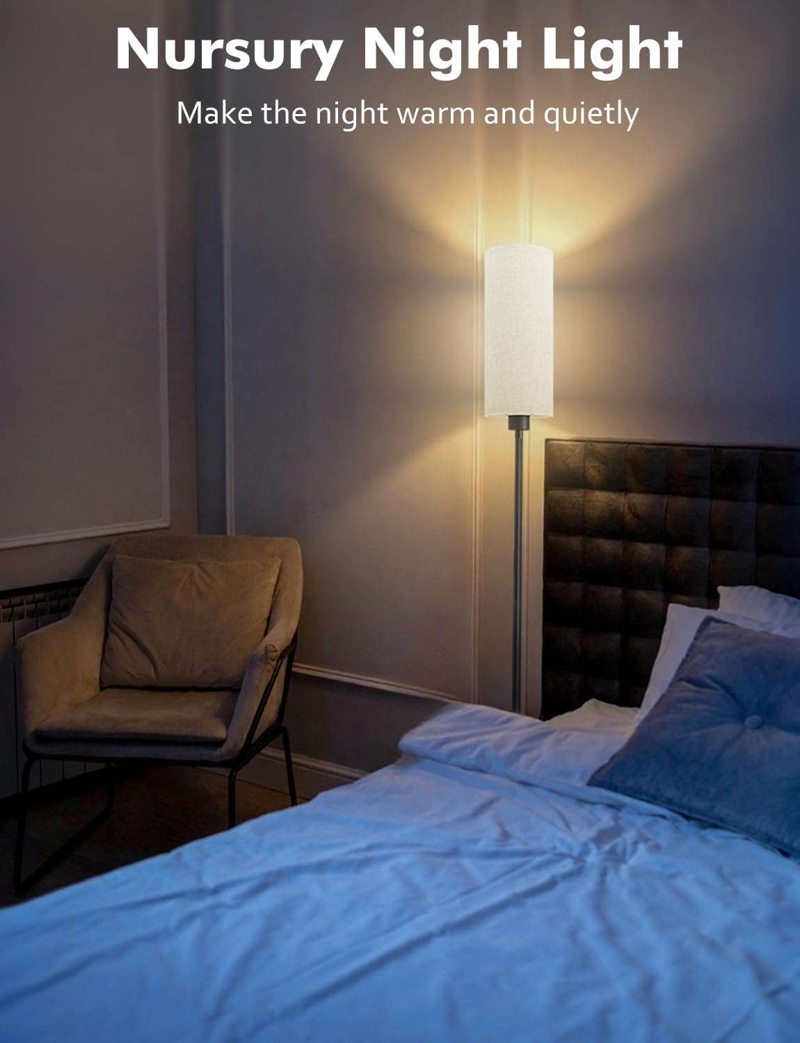 YHW LED Floor Lamp, 3 Color Temperatures, 12W, Beige Lampshade, 68.89’’ Tall, Small, Industrial Design for Living Room/Office