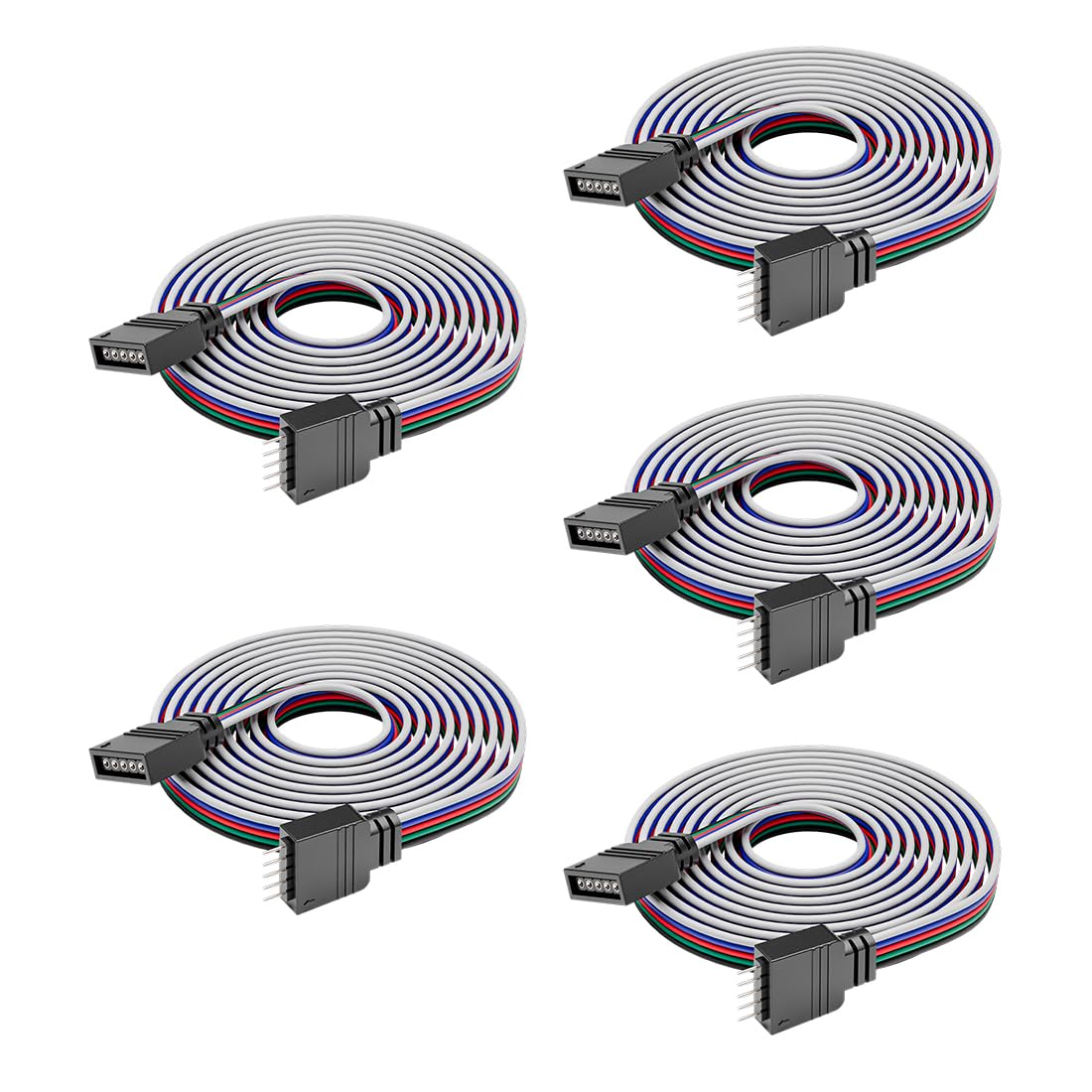 Btf-Lighting 5 Pack 22Awg 5 Pin Jst Male To Female Plug Led Connector 3.28Ft/1M Extension Cable For Fcob Smd Rgbw Led Strip Lights Solderless Controller Wire