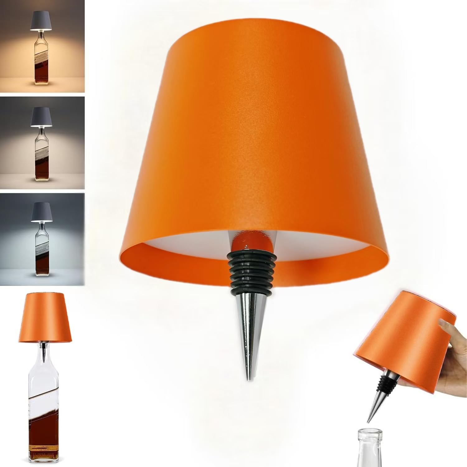 Neioaas Wireless Bottle Lamp - LED Touch Rechargeable, 3 Color Stepless Dimming, 1 Size, Orange, Model N-Bottle Lamp
