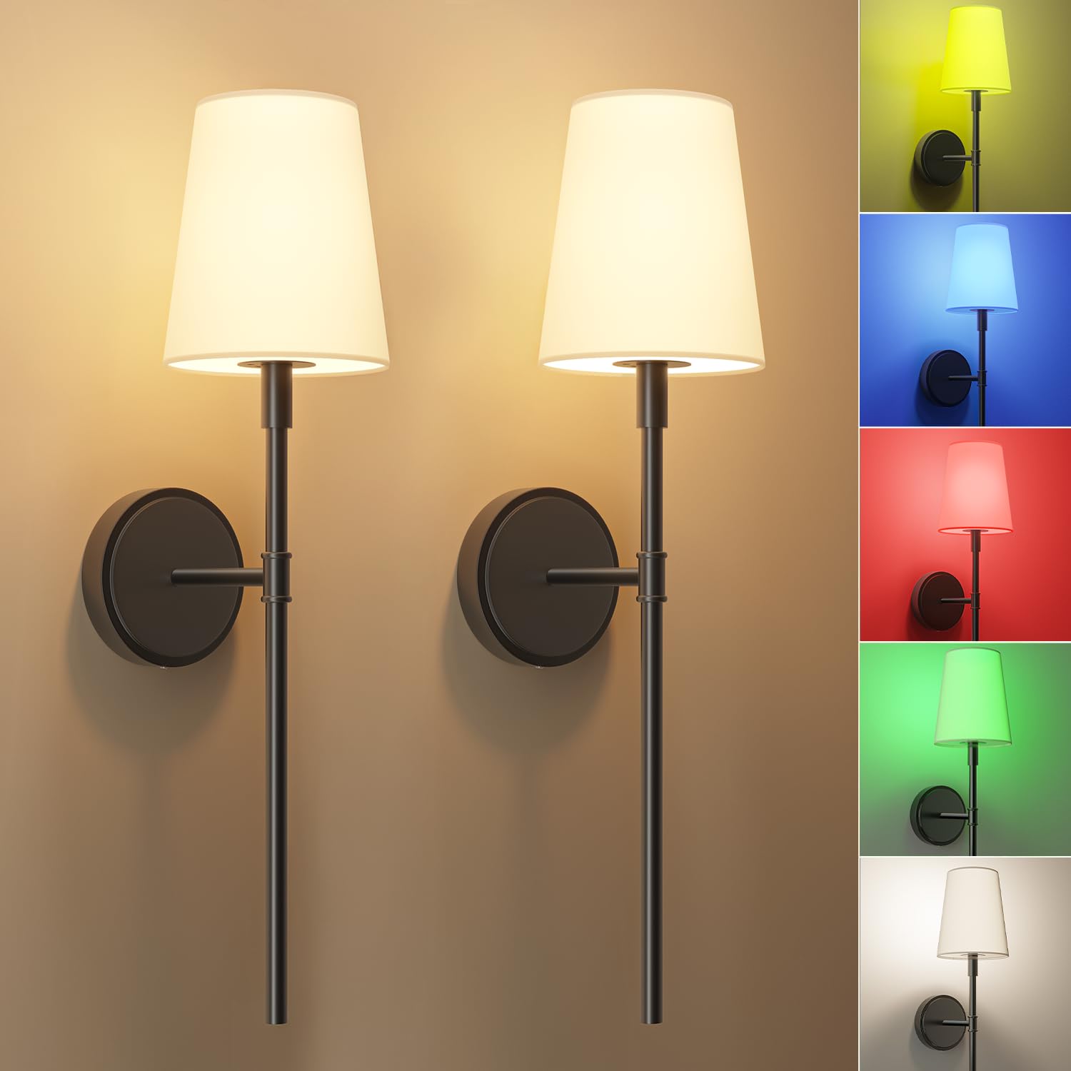 Battery Operated Wall Sconces Set Of 2, Wireless Wall Lights With Remote Control Warm/Natural/Daylight/Rgb 15 Colors Dimmable Re