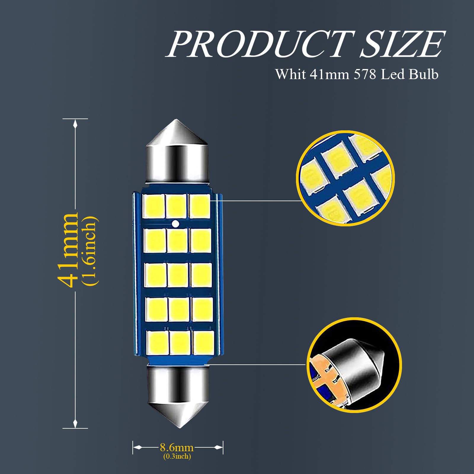 GKmow 578 LED Bulbs, 400LM, 6500K, 2 PCS, White, Model GKCD703WH-2PS for Interior Dome Map Door Lights