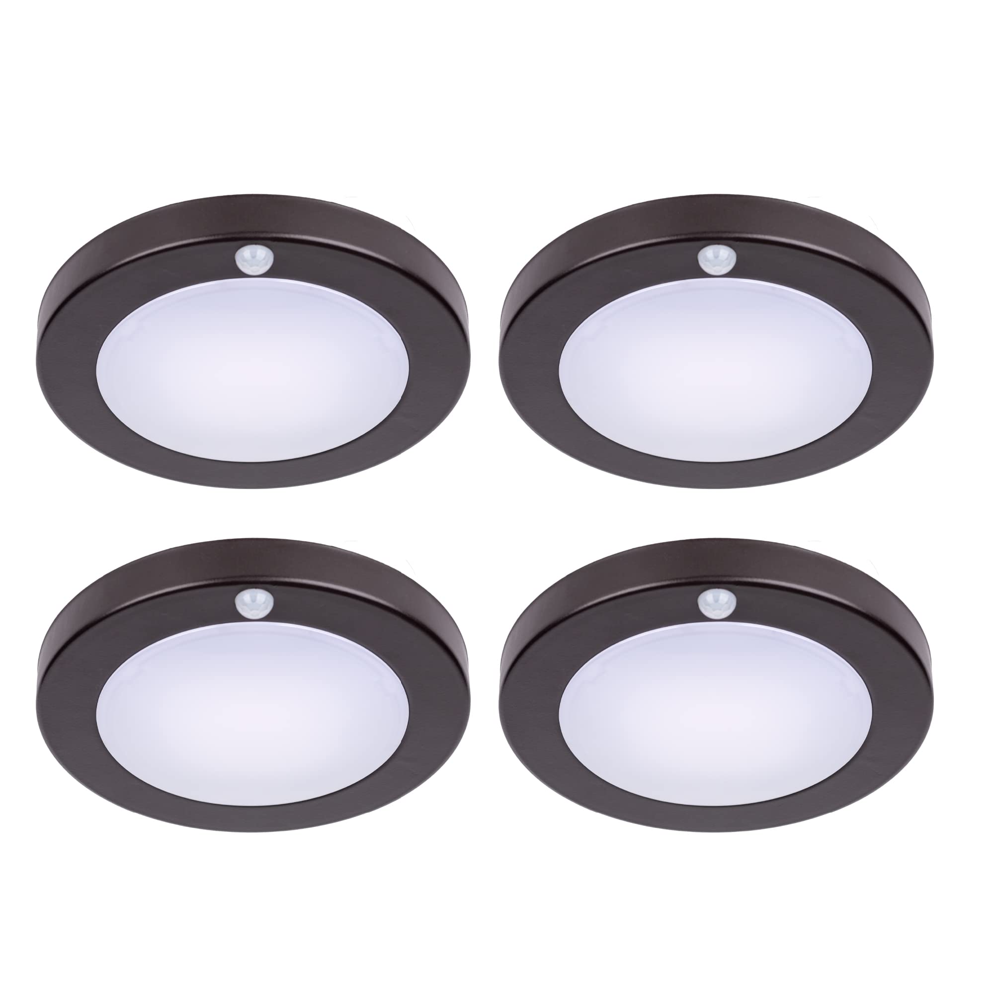 LIT-PaTH LED Flush Mount Ceiling Light with Motion Sensor, 10.5W, 700 Lumen, 4-Pack, Bronze Finish, Model LT-FMS00630K-BR