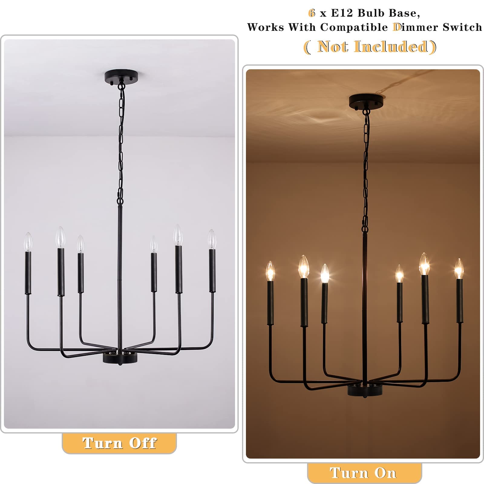 Ljhhowe Black Chandelier 6 Light Modern Farmhouse Chandelier For Dining Room Lighting Fixtures Hanging, Rustic Industrial Candle