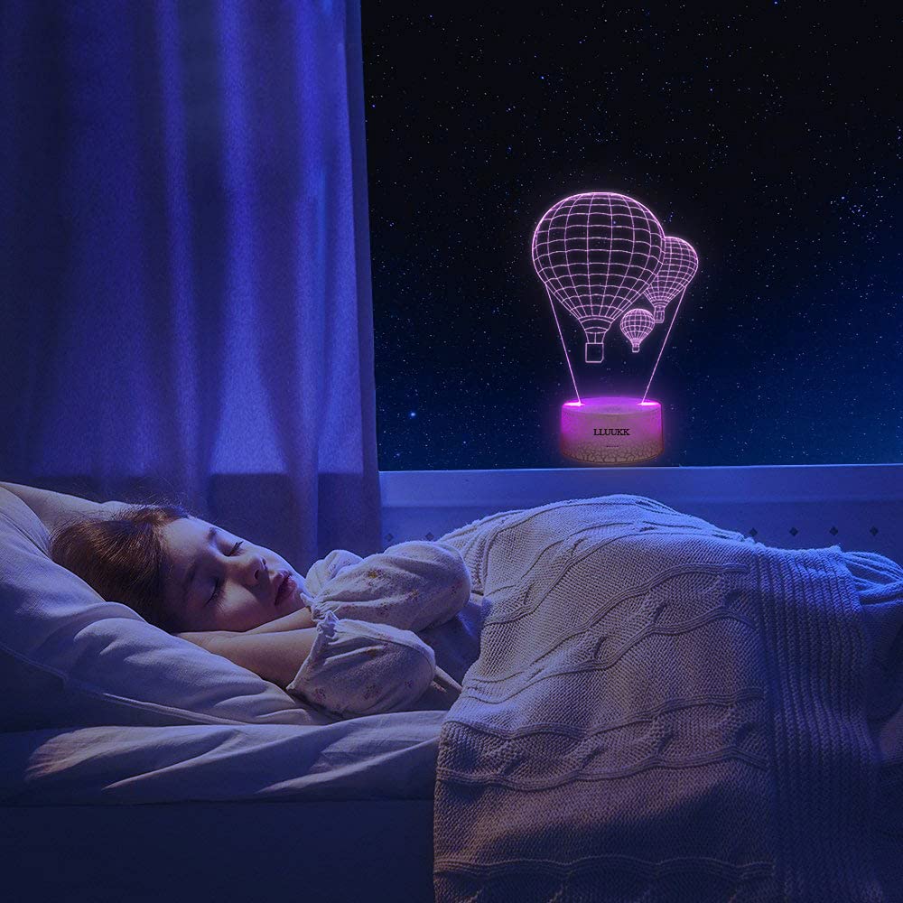 Hot Air Balloon Night Light 3D Visual Led Desk Lamp Fire Balloon Toy Household Home Room Decor 7 Colors Change Touch Table Light