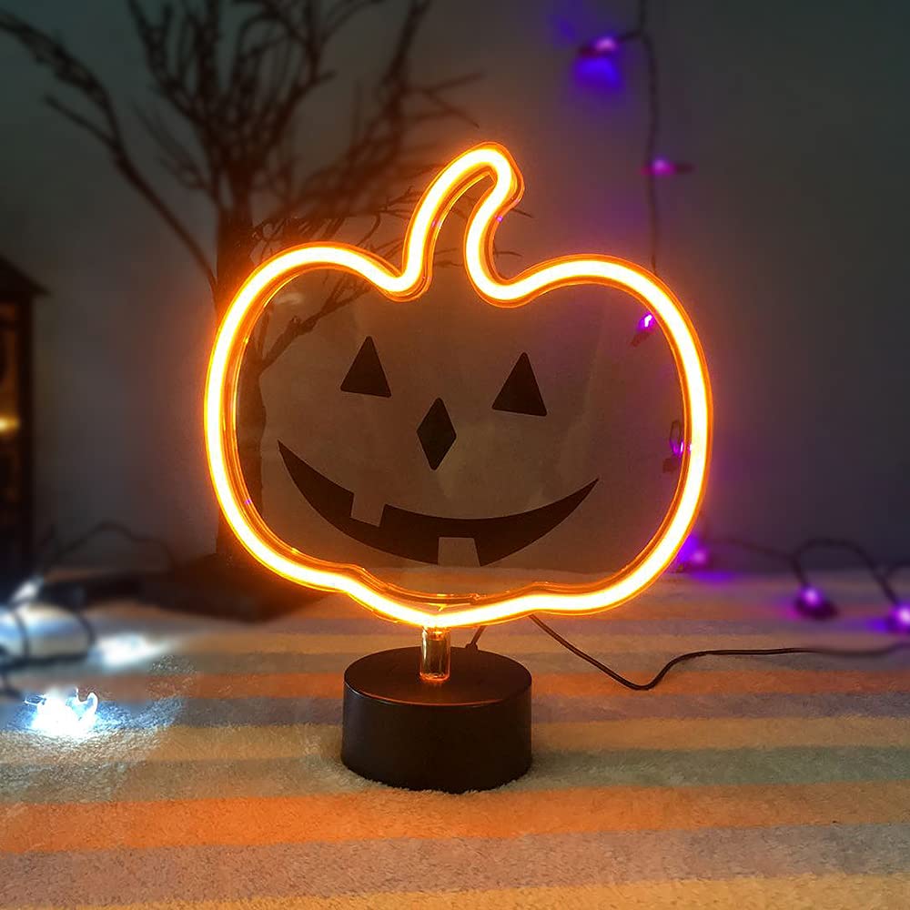 Derdor Orange Pumpkin Neon Sign, USB/Battery Powered Halloween Decor, Model RD-029