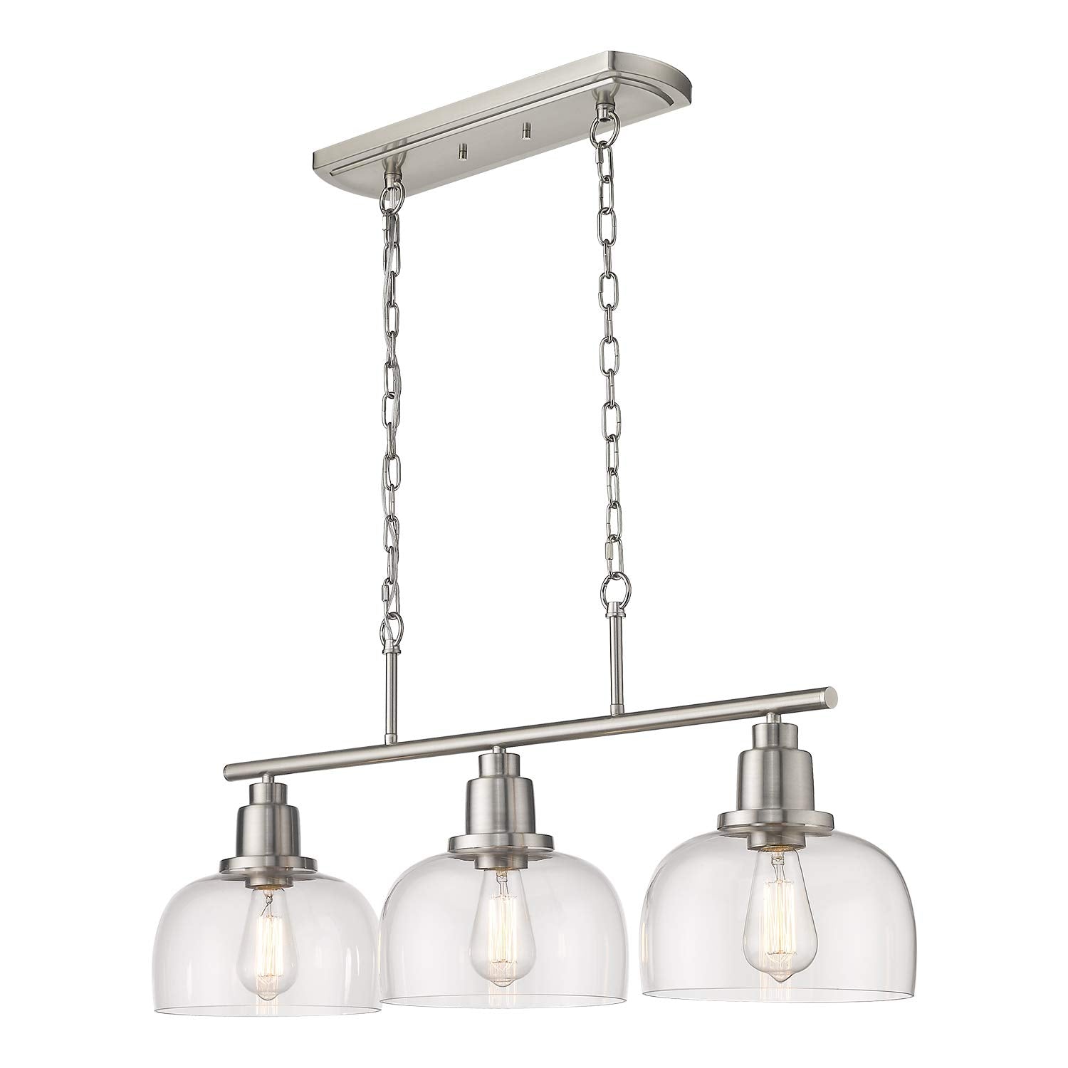 Eapudun 3-Light Farmhouse Pendant Light, Brushed Nickel With Clear Glass For Kitchen Island