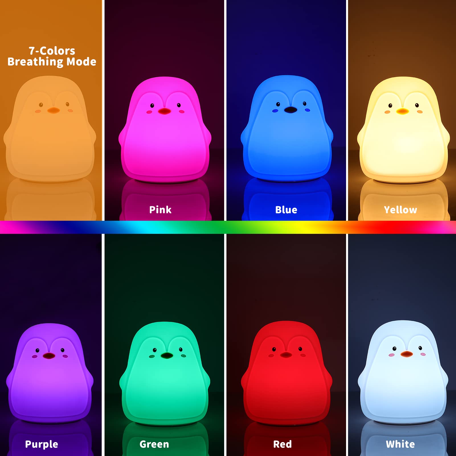 Tremdwoto Penguin Night Light - Soft Silicone Rechargeable Lamp, 7 Colors, Portable Nightlight for Kids, Toddler Bedroom Decor