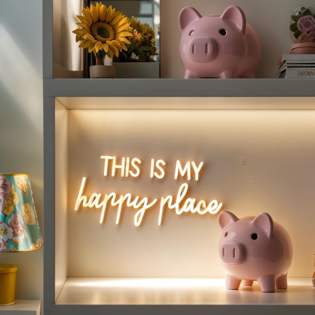 Adnkwolivt Neon Wall Sign - Dimmable LED Decor Light, 16x9 inches, inThis Is My Happy Placein