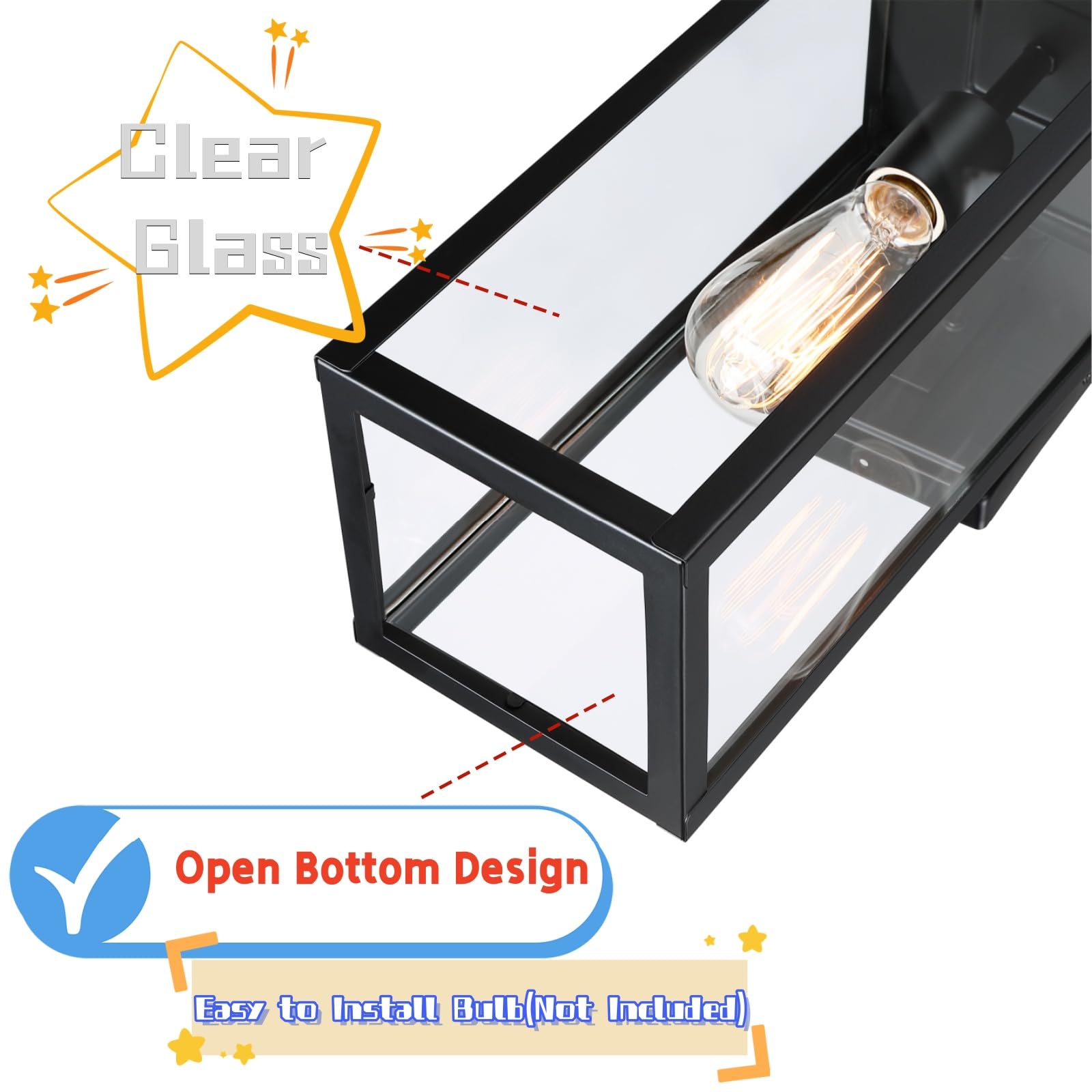 Wisbeam 17.75In Large Size Dusk To Dawn Wall Sconce For House, Black Outdoor Wall Lantern, Modern Porch Lights Outdoor, Metal Co