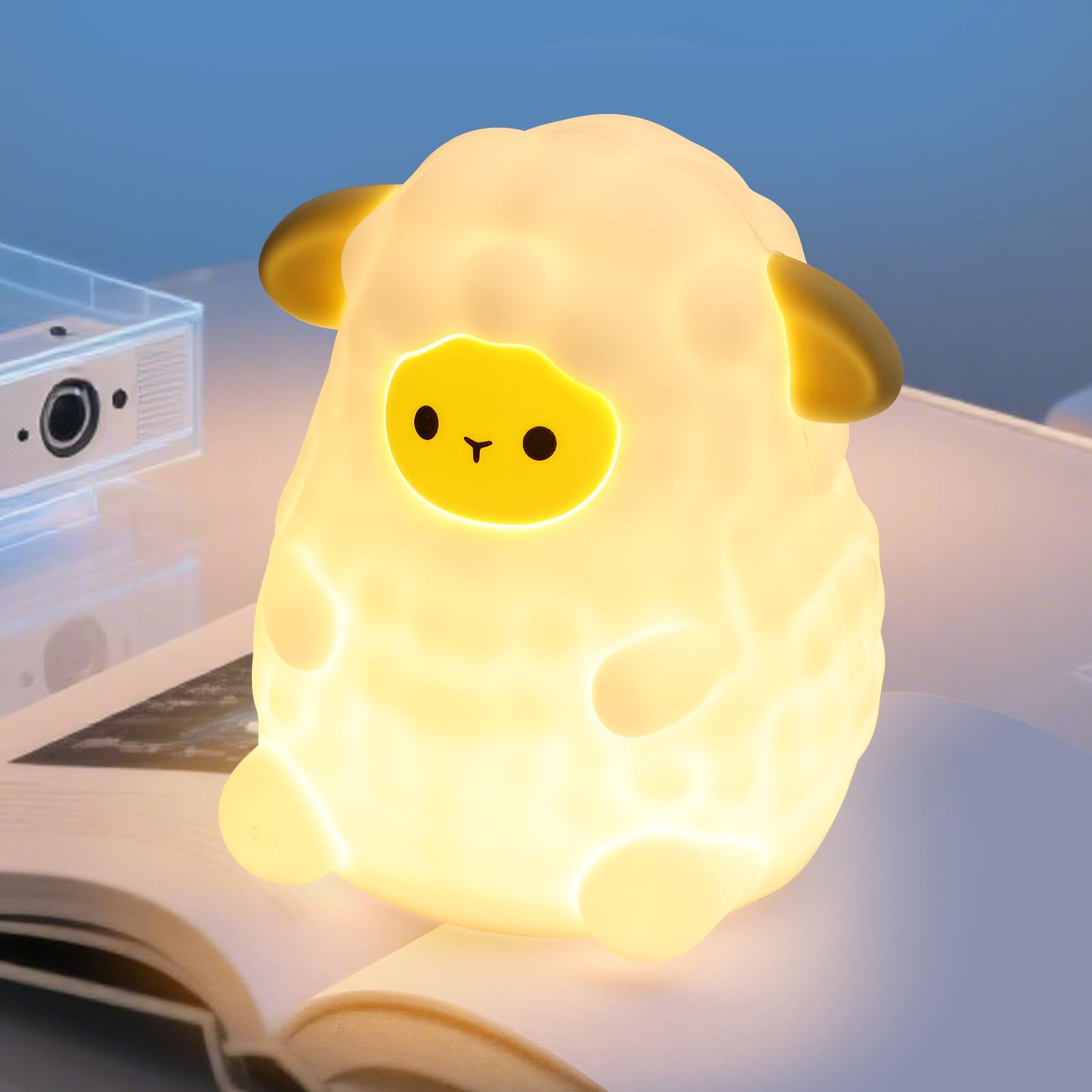 ollycasa Cute White Sheep Night Light for Kids, 7-Color Changing & 3 Adjustable Brightness Levels,Rechargeable Silicone Bedside