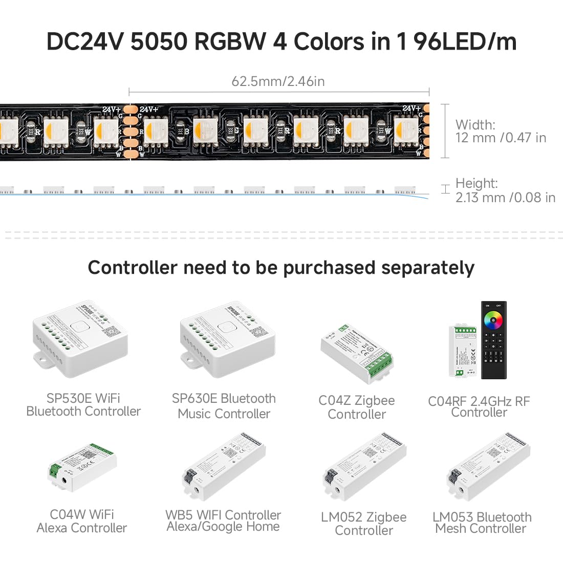 Btf-Lighting 5050 Rgbw Rgb+Warm White(2700K-3000K) 4 Colors In 1 Led 5M 16.4Ft 96Led/M Dc24V Multi-Colored Led Tape Lights Ip65