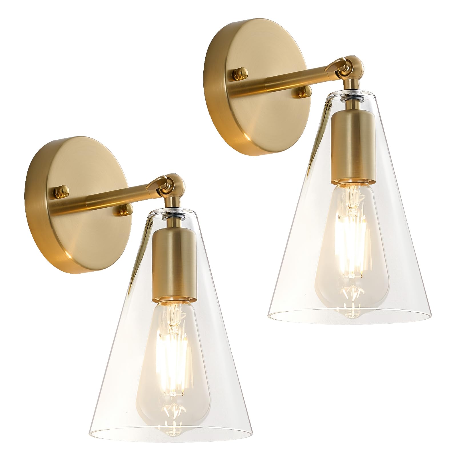 MWZ Gold Wall Sconce 2 Pack,Modern Brushed Brass Sconces Lighting with Clear Glass Shade,Bathroom Light Fixtures Over Mirror,Van