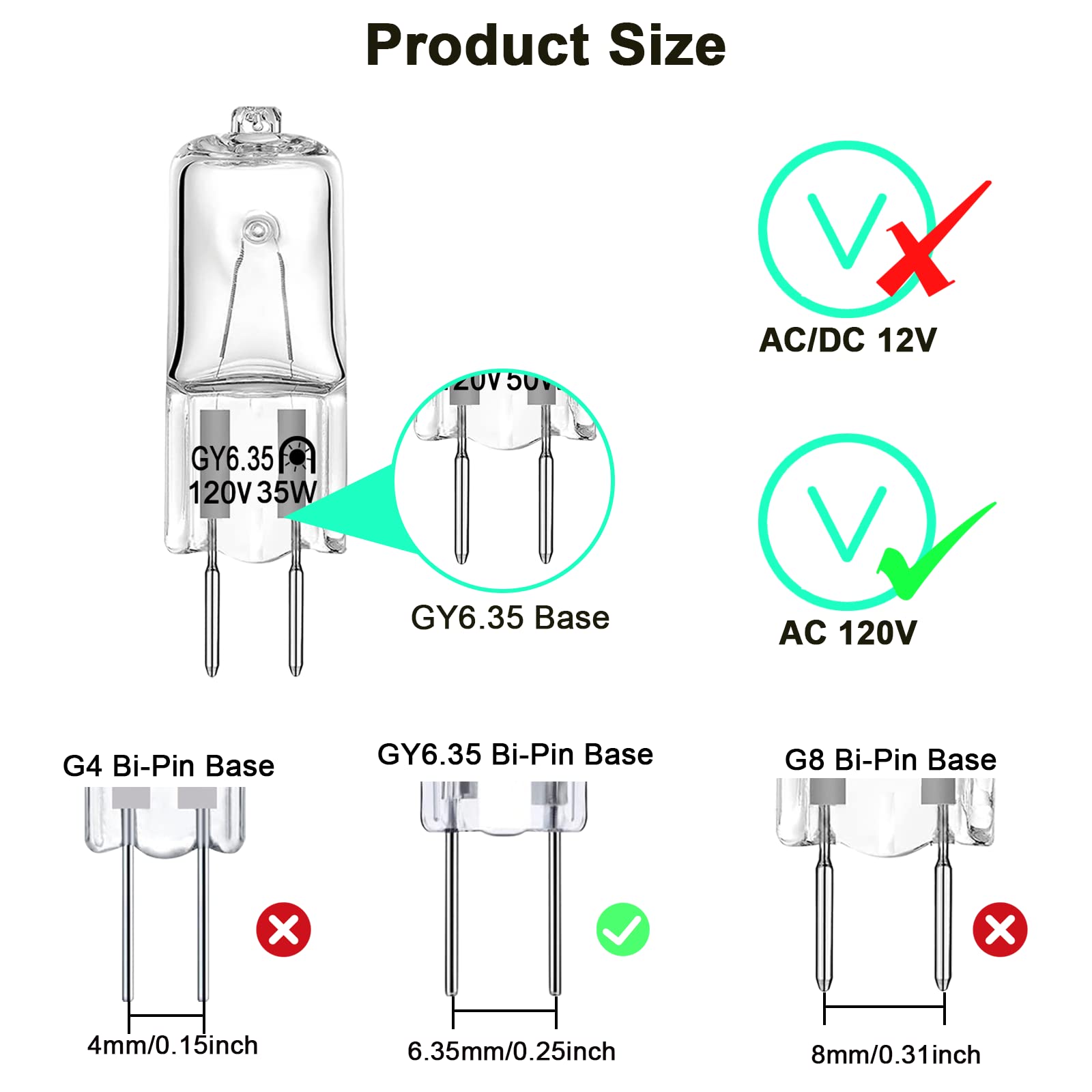 DUMILOO GY6.35 Halogen Light Bulbs 120V 35W Dimmable Warm White Glass Capsule Bulb 10 Pack