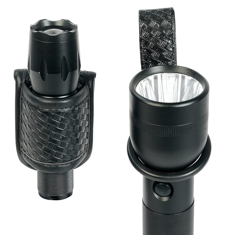 Taftacfr Compact Flashlight Holder(Open Top)+ Flashlight Ring Strap Holder Hold Mag Lite And Other D/C Cell Flashlights(Basketweave Hidden Snap)