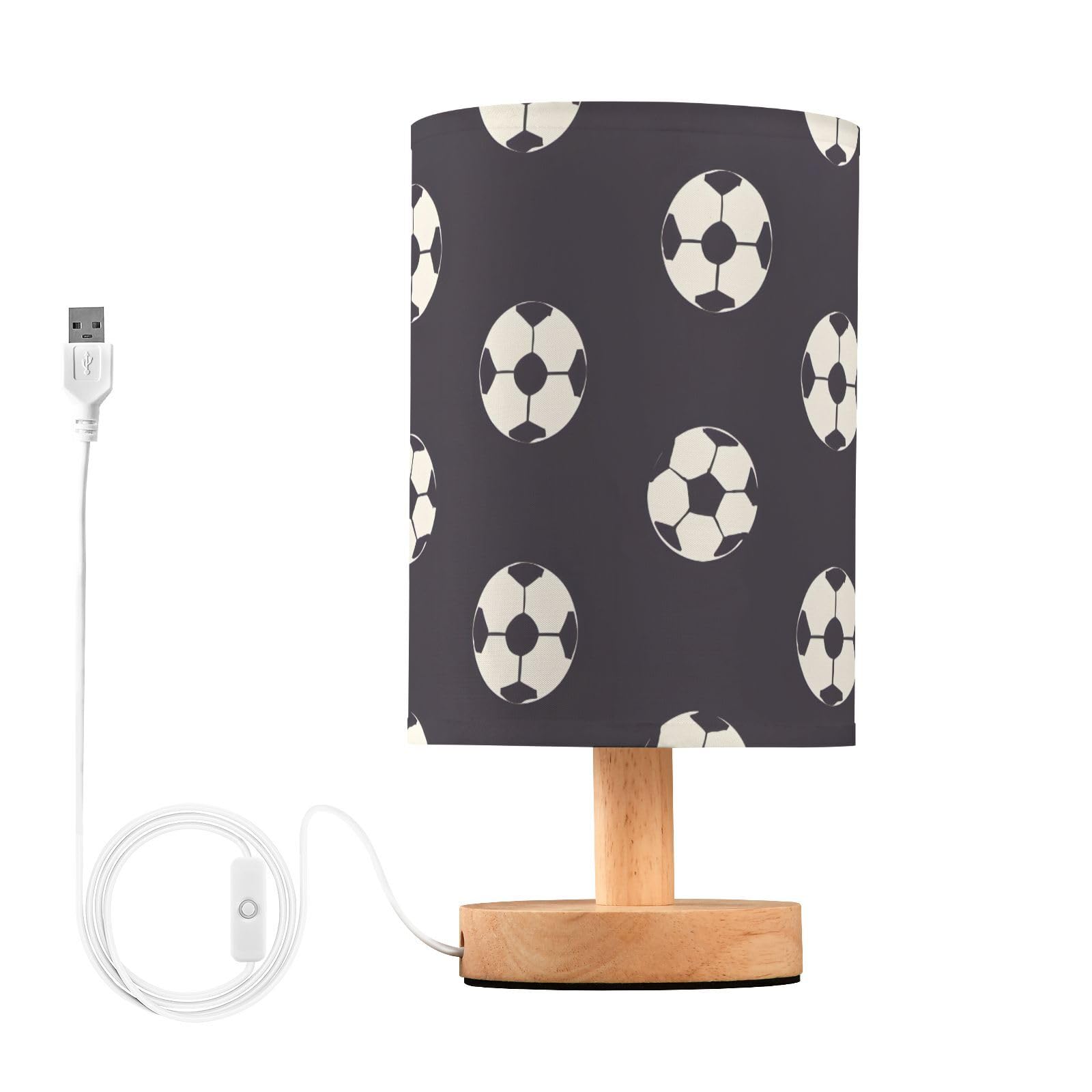 MFTJYO Bedside Table Lamp Soccer Pattern Black Table Lamp for Bedroom Nightstand Lamp with USB Port LED Desk Lamp Shade Living R